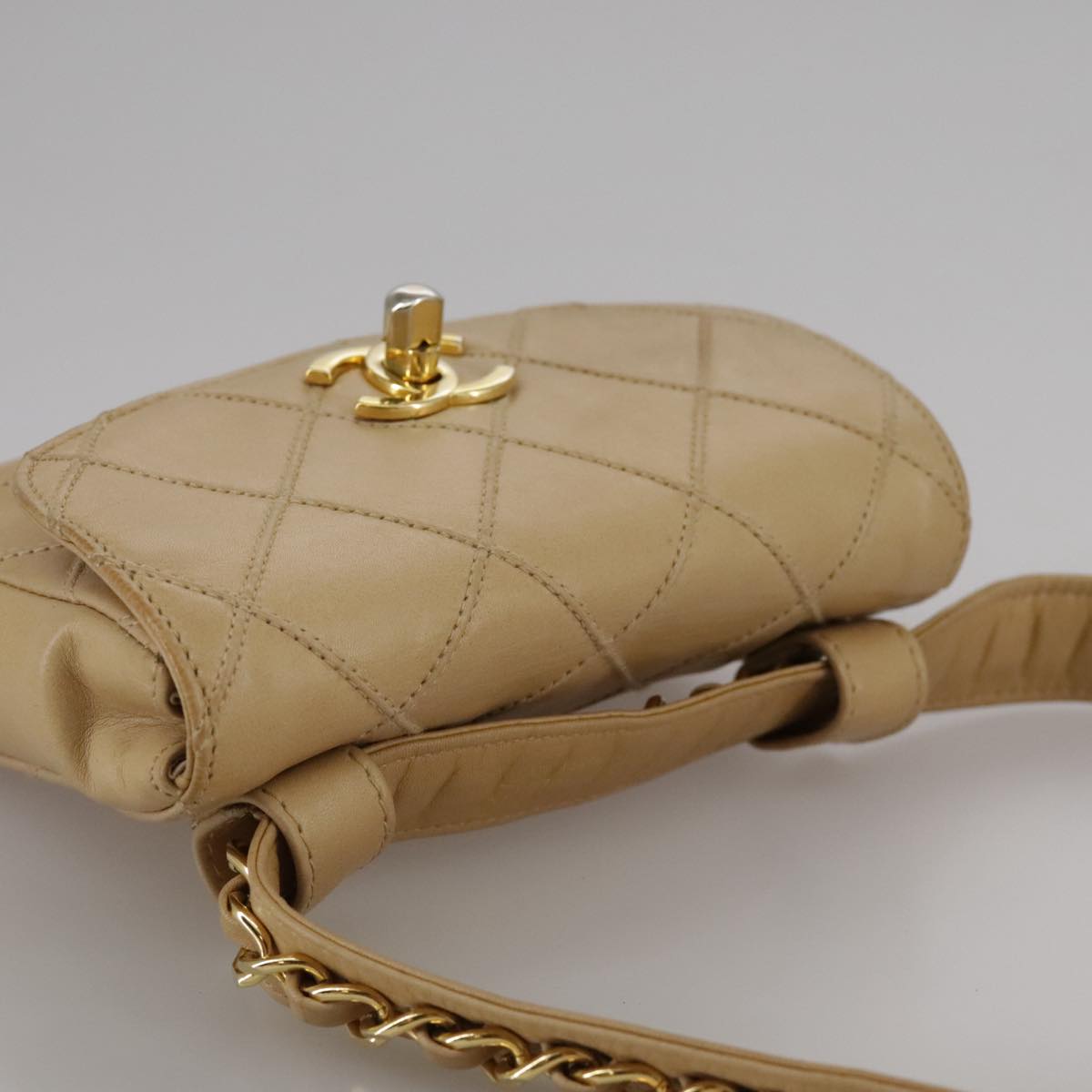 CHANEL Bicolore Waist bag Lamb Skin Beige Gold CC bs21018