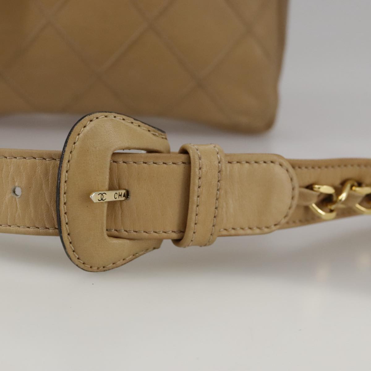 CHANEL Bicolore Waist bag Lamb Skin Beige Gold CC bs21018