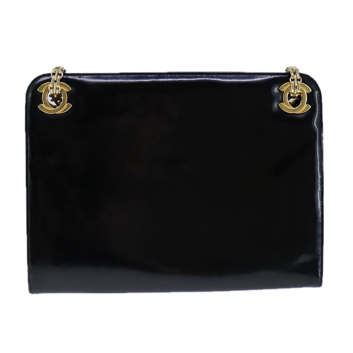 CHANEL Chain Shoulder Bag Patent leather Black Gold CC bs21126