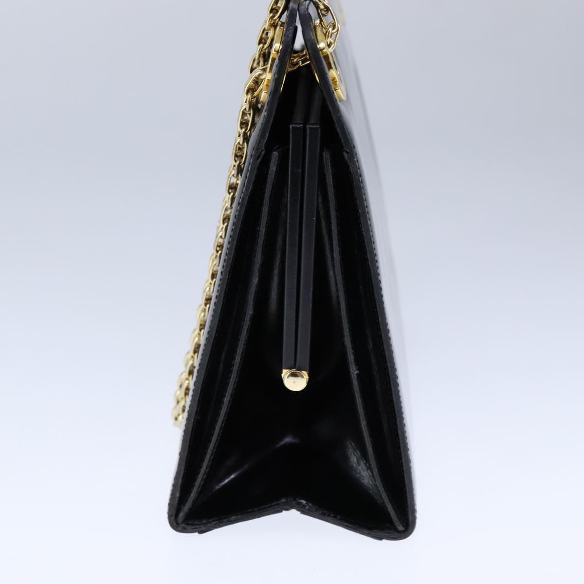 CHANEL Chain Shoulder Bag Patent leather Black Gold CC bs21126