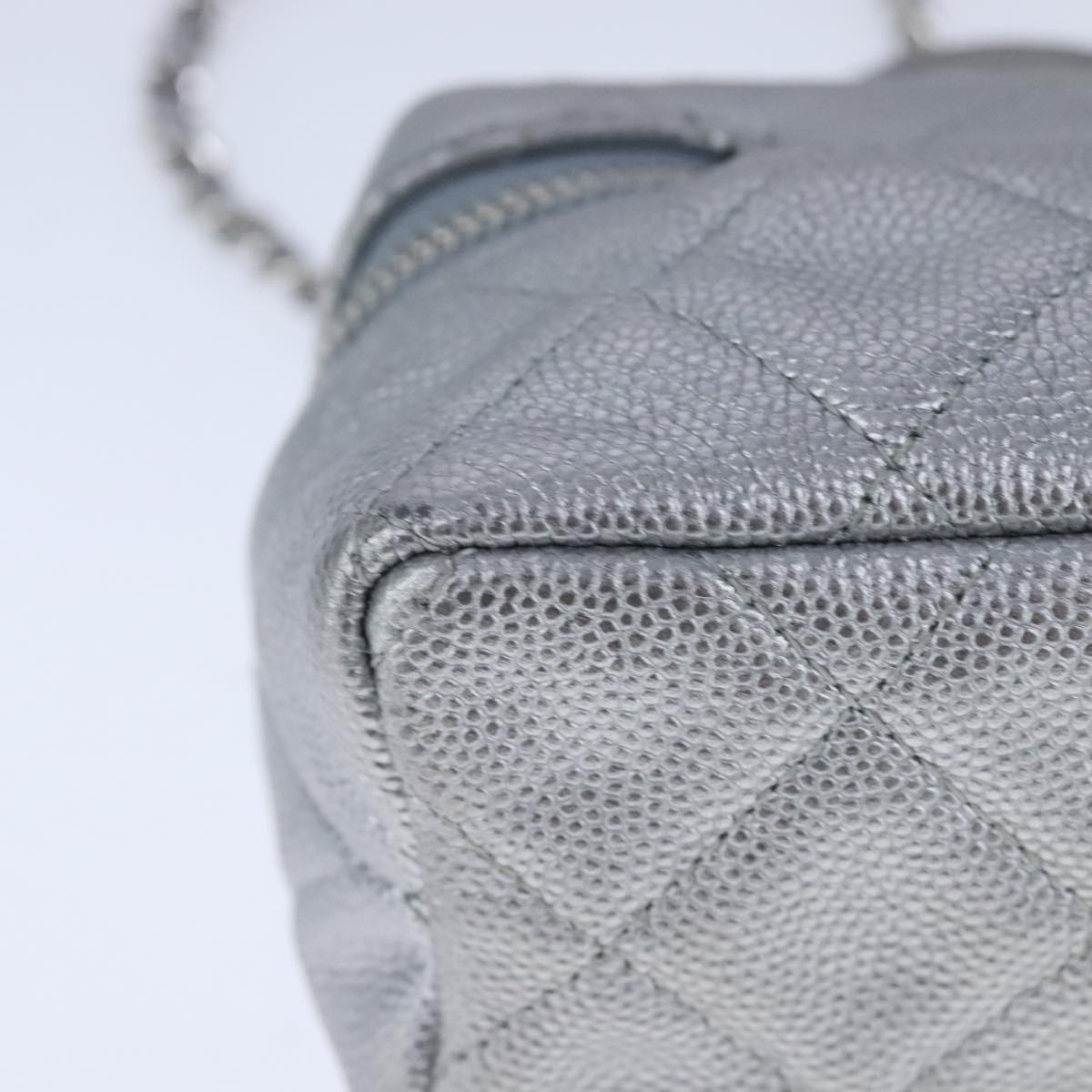CHANEL Matelasse Hand Bag Caviar Skin 2way Silver CC bs21131