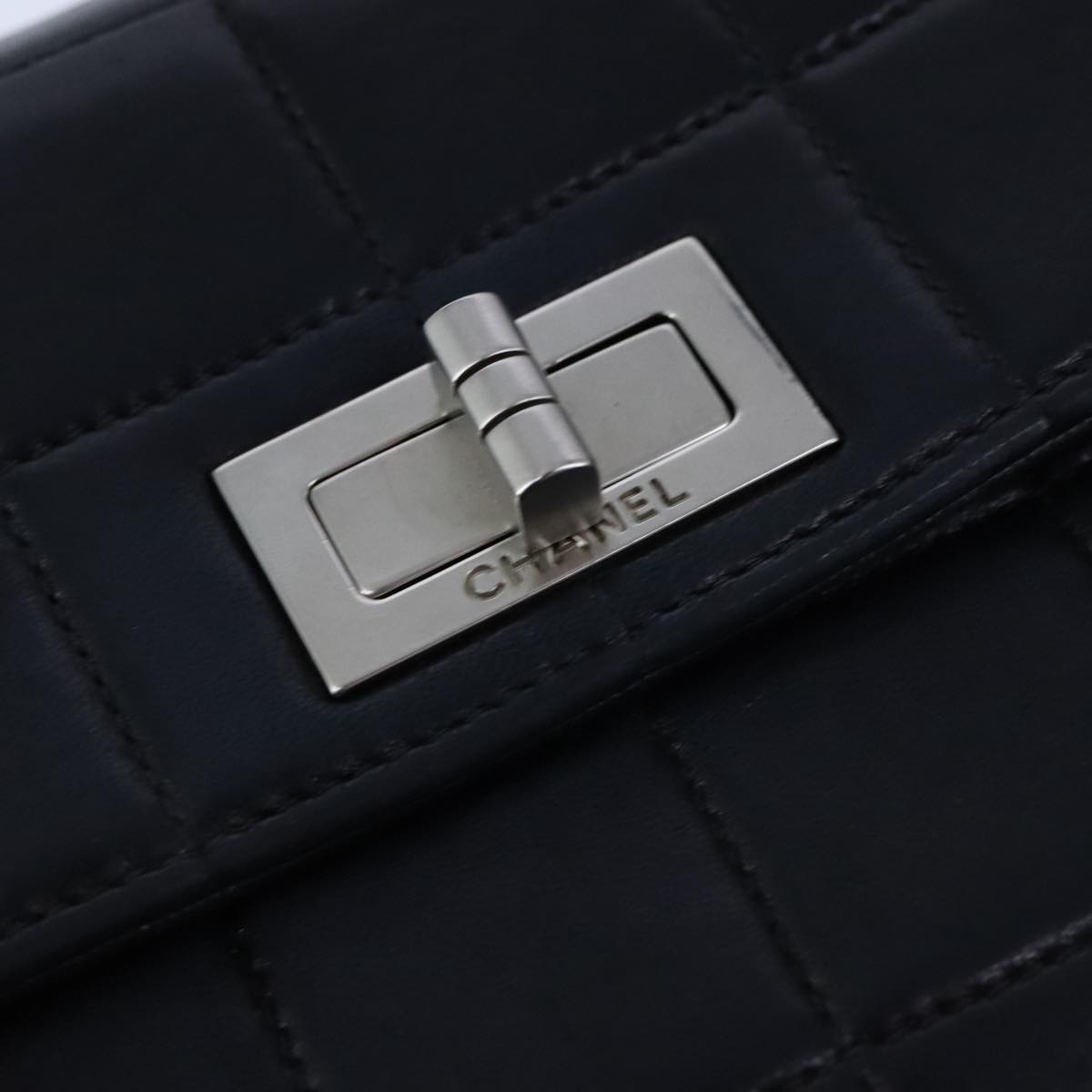 CHANEL Choco Bar Chain Shoulder Bag Lamb Skin Black CC bs21132