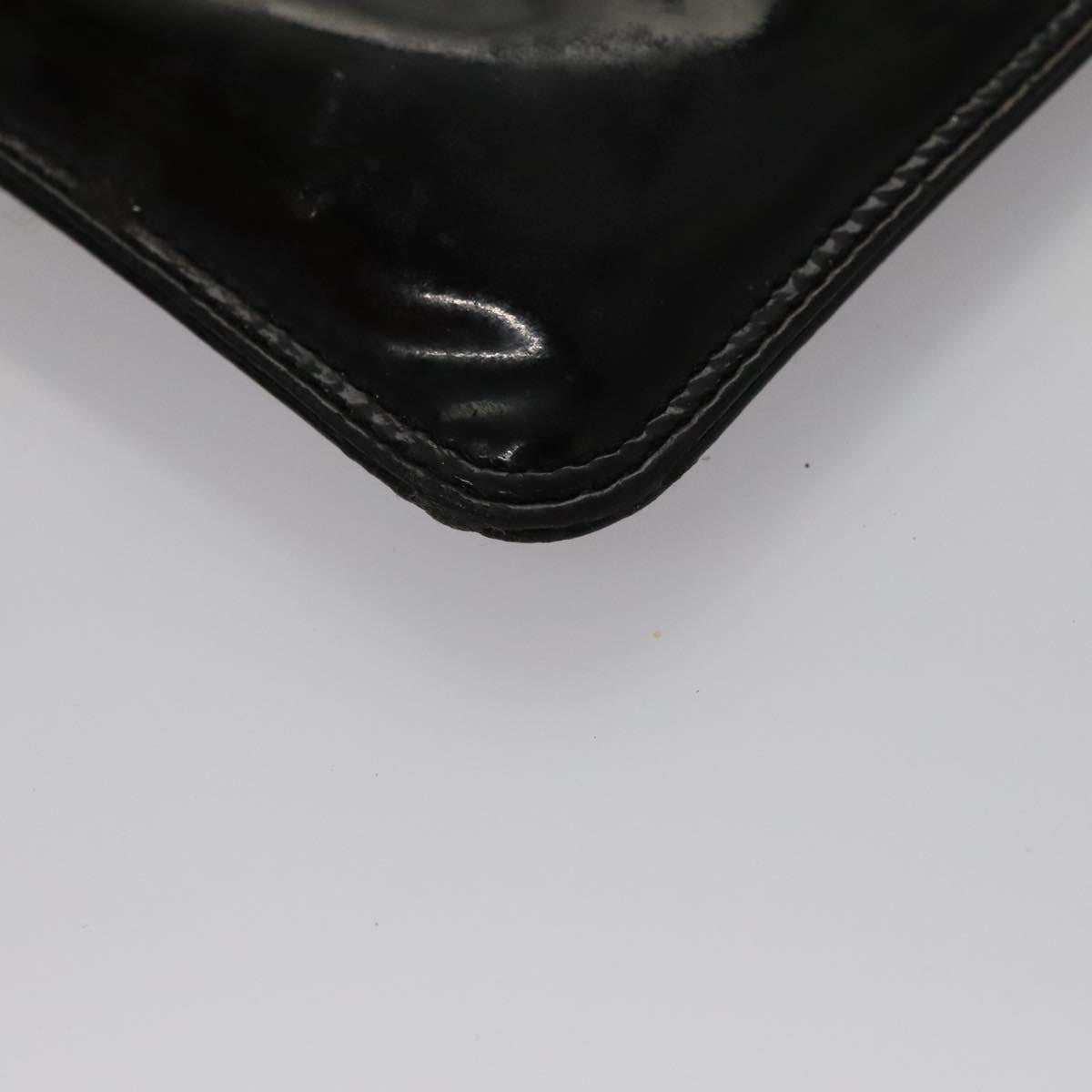 CHANEL Chain Hand Bag Patent Leather Black Silver CC bs21198