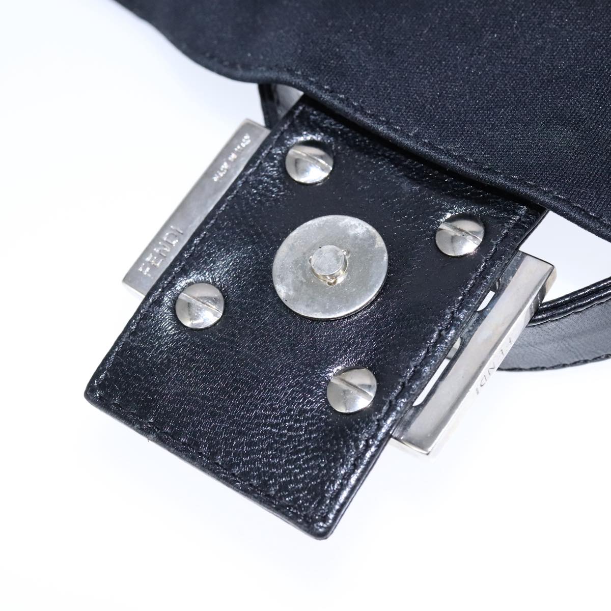 FENDI Mamma Baguette Shoulder Bag Nylon Leather Black Silver bs21311