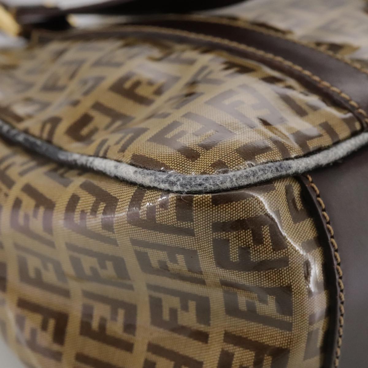 FENDI Zucchino Canvas Hand Bag Brown Gold bs21516