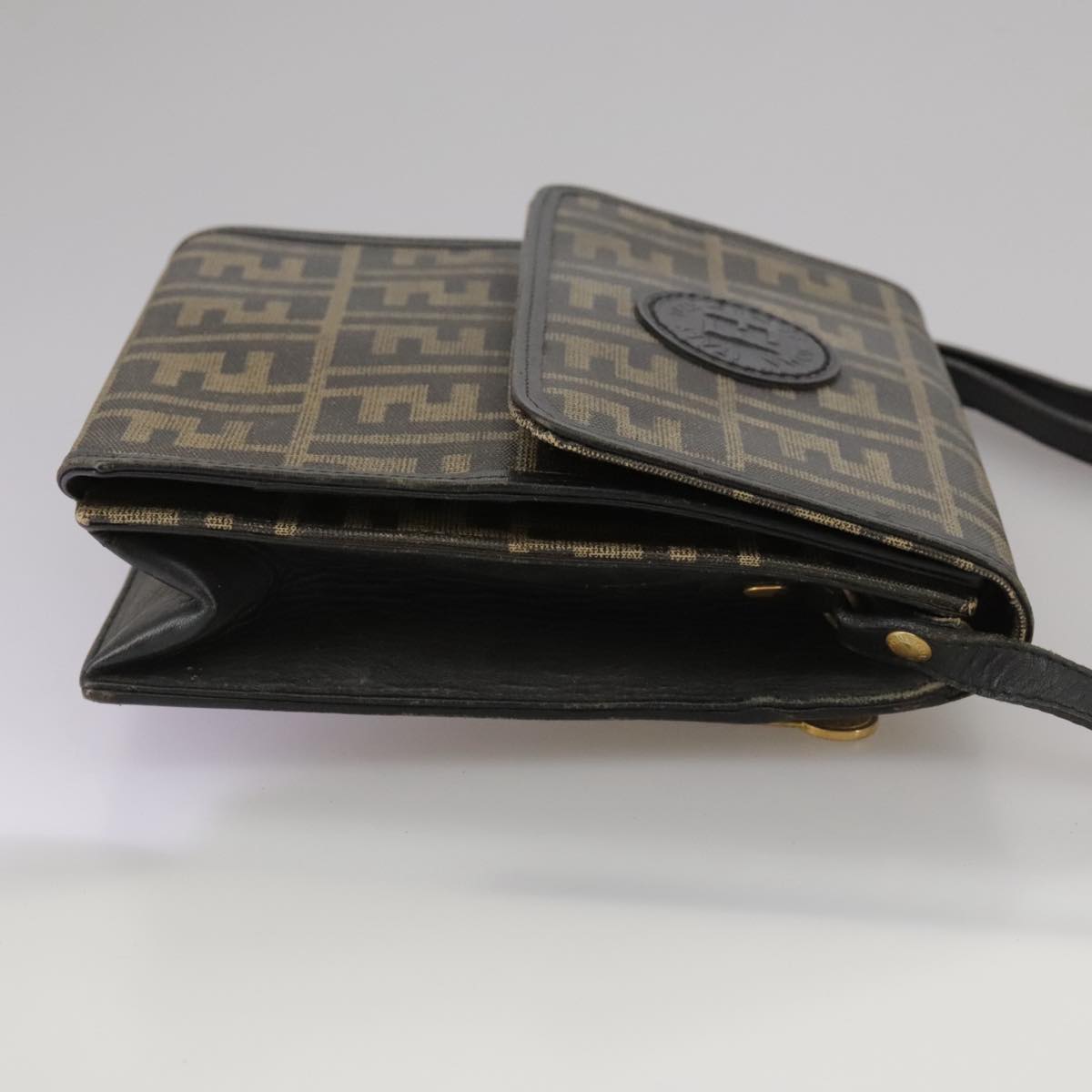 FENDI Zucca Canvas Shoulder Bag Brown Black bs21574