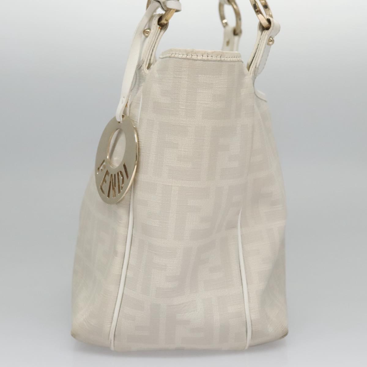 FENDI Zucca Canvas Hand Bag PVC White Gold bs21927