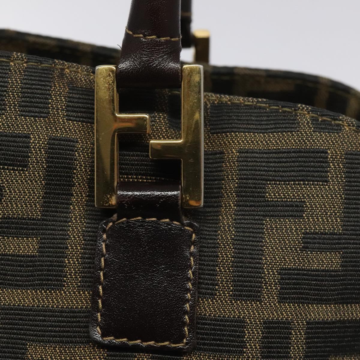 FENDI Zucca Canvas Hand Bag Brown Black gold bs22363