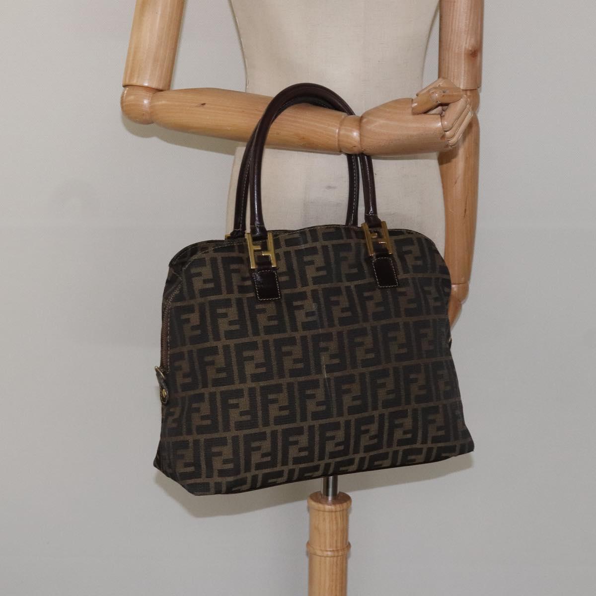 FENDI Zucca Canvas Hand Bag Brown Black gold bs22363