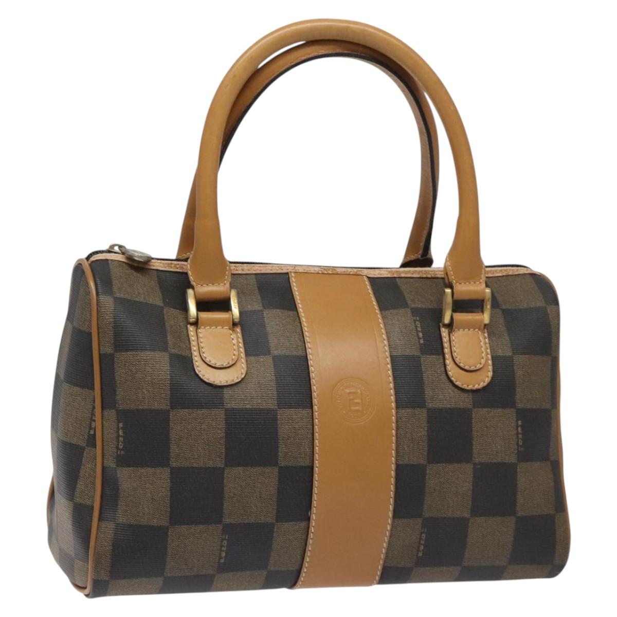 FENDI Pecan Canvas Hand Bag Brown Black bs22633