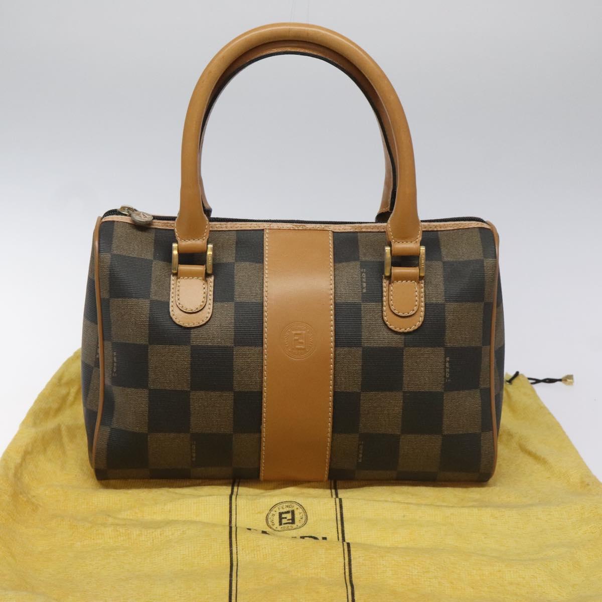 FENDI Pecan Canvas Hand Bag Brown Black bs22633