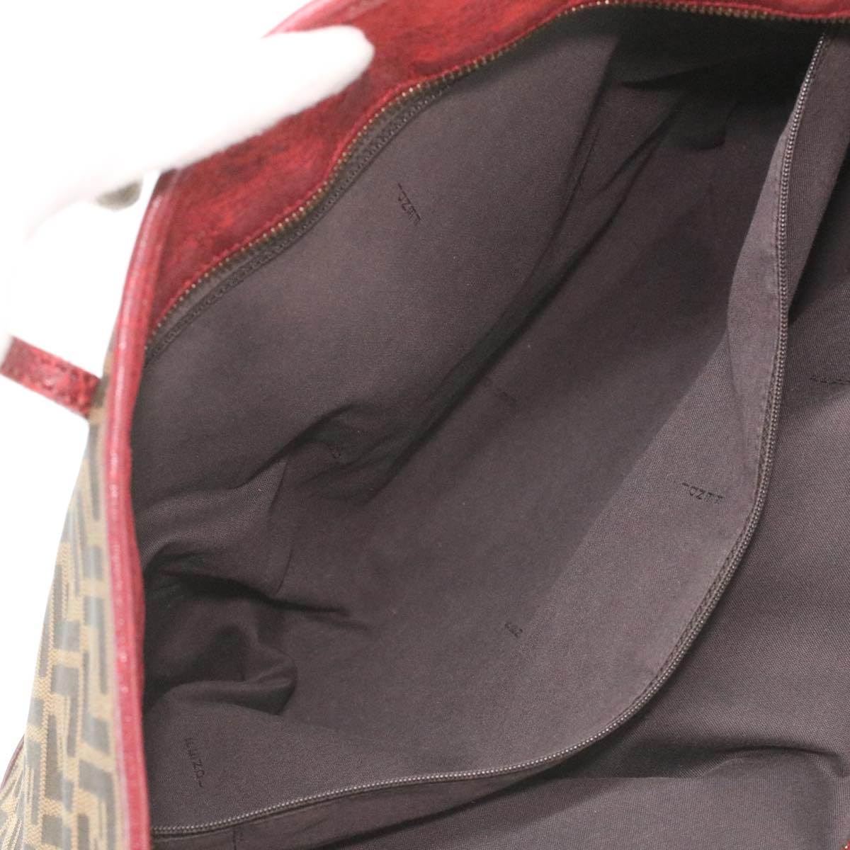FENDI Zucca Canvas Shoulder Bag Brown Red bs3494
