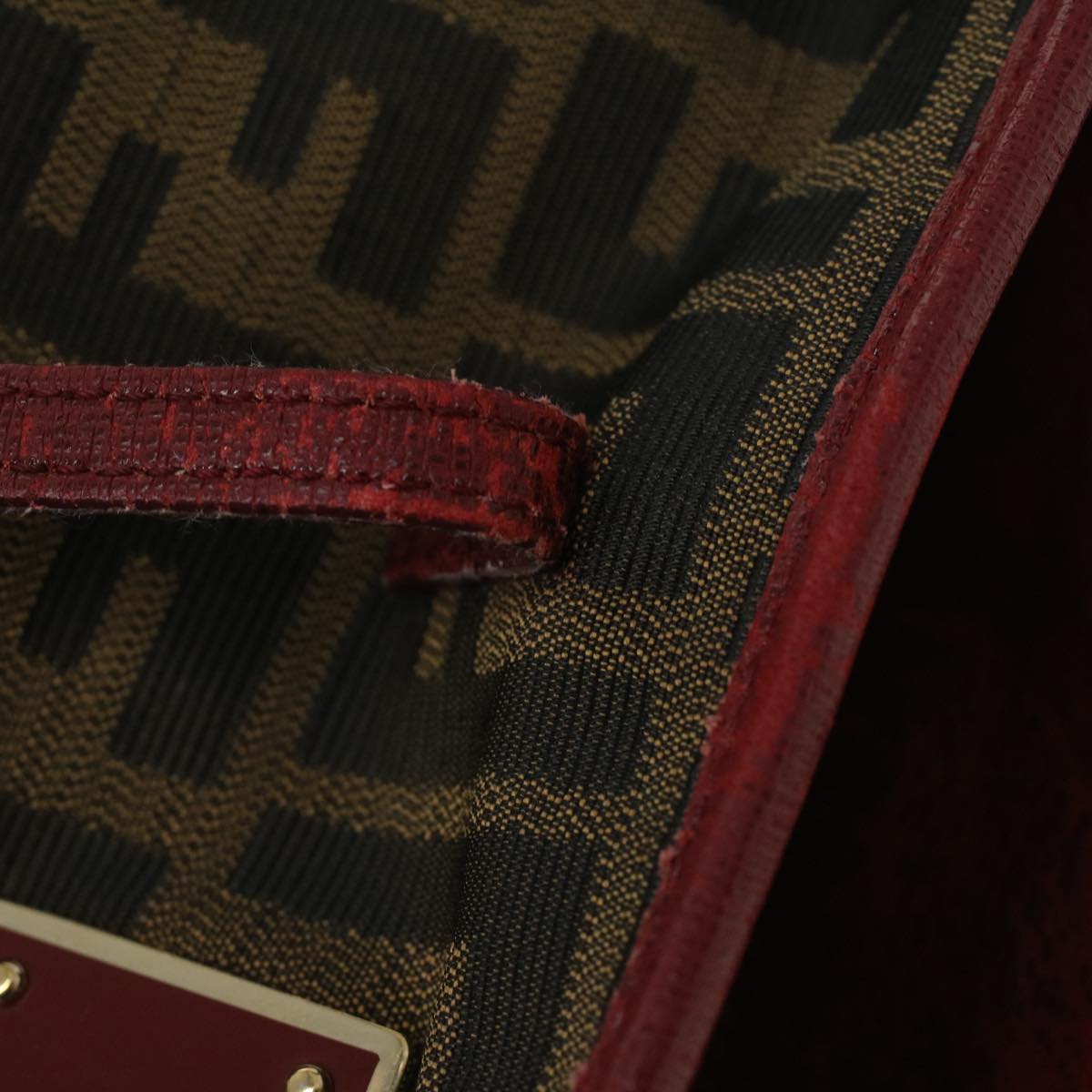 FENDI Zucca Canvas Shoulder Bag Brown Red bs3494