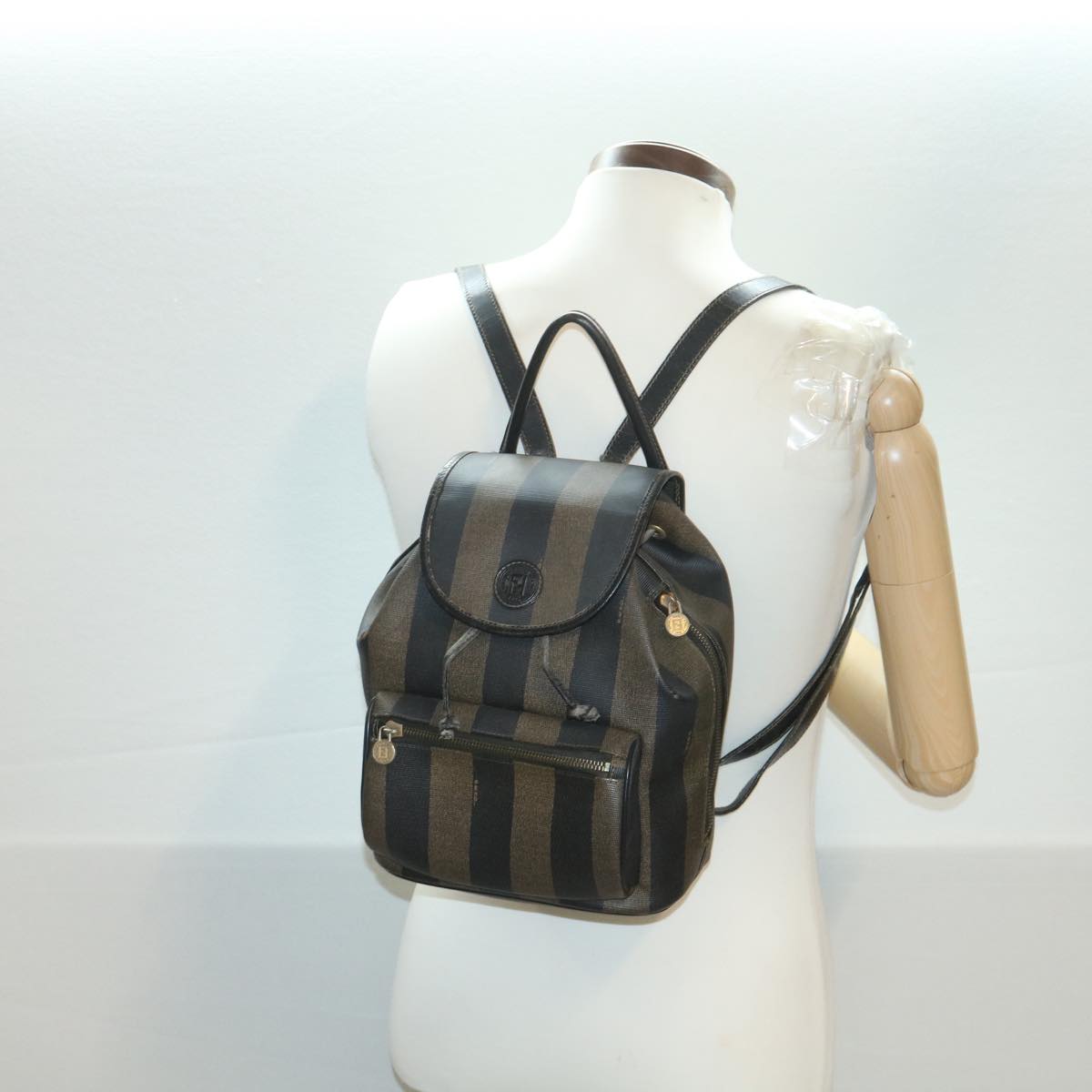 FENDI Pecan Canvas Backpack Brown Black bs4573