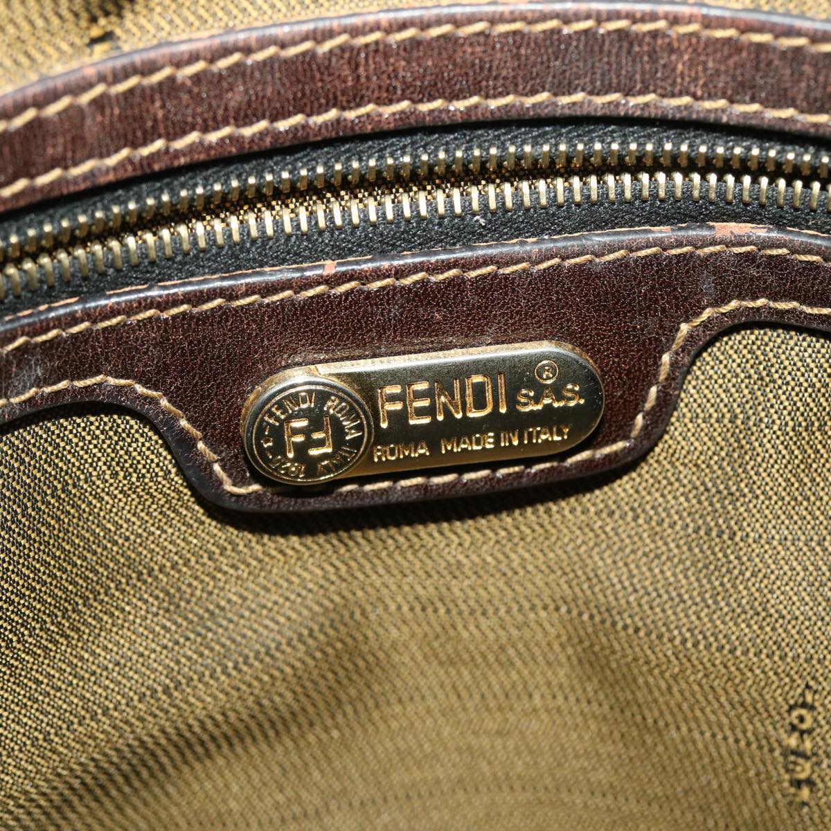 FENDI Zucca Canvas Hand Bag Black Brown bs4840