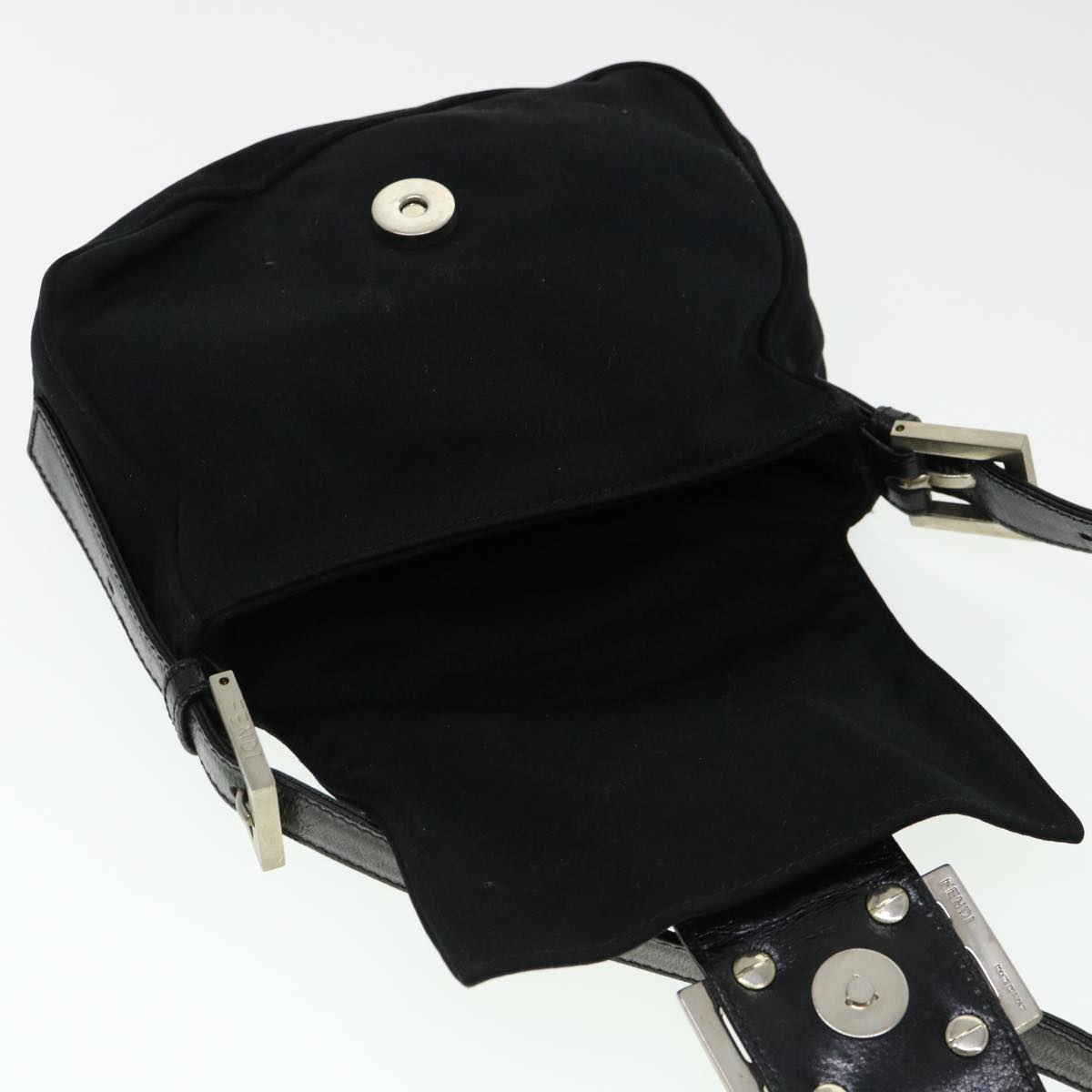FENDI Mamma Baguette Shoulder Bag Nylon Black bs4896