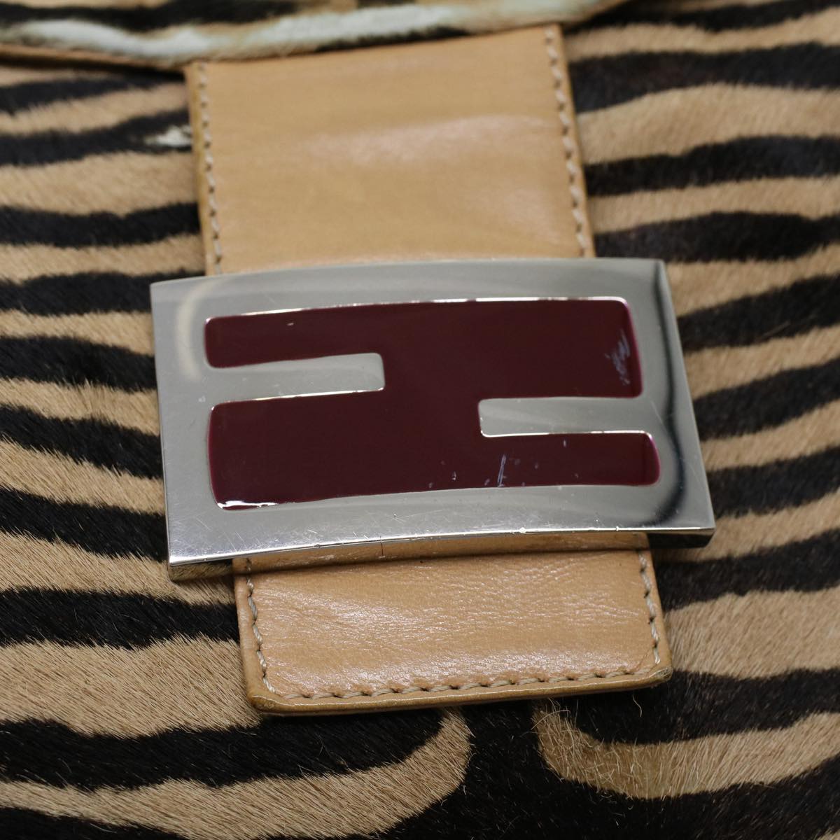 FENDI Mamma Baguette Shoulder Bag Harako leather Beige bs5121