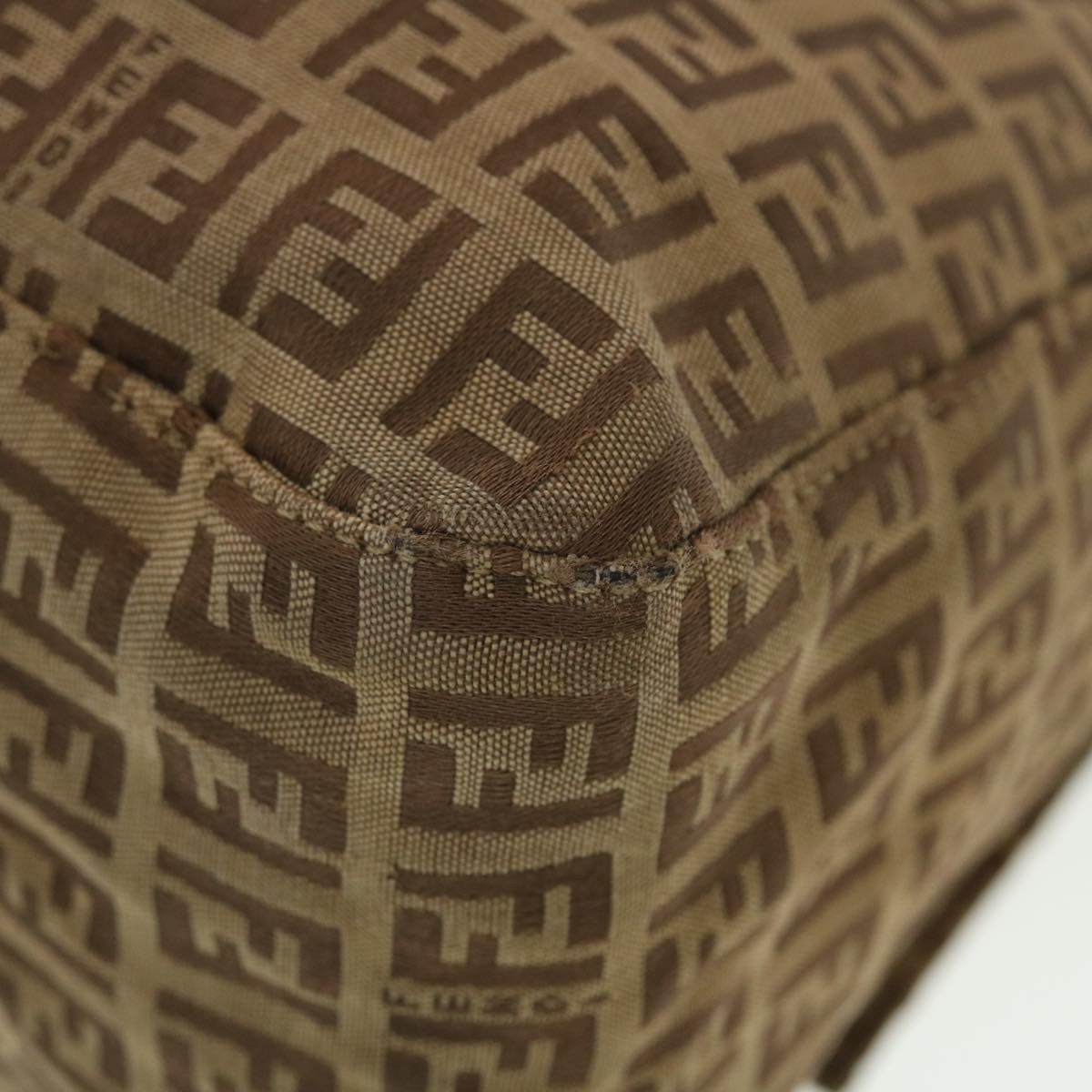 FENDI Zucchino Canvas Mamma Baguette Shoulder Bag Brown bs5280