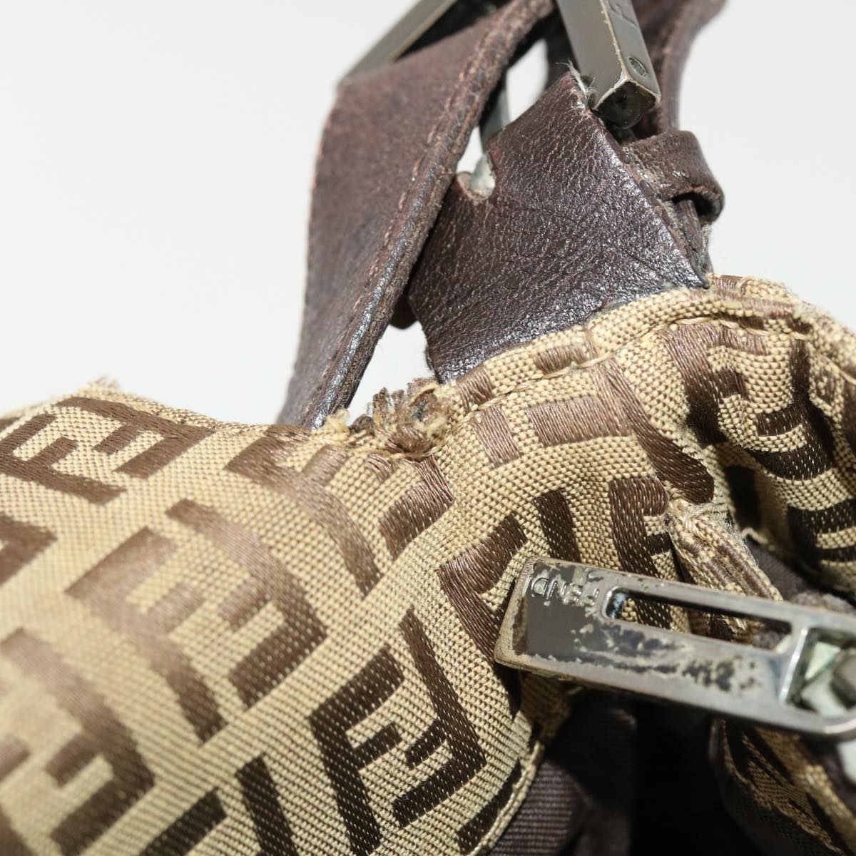 FENDI Zucchino Canvas Mamma Baguette Shoulder Bag Brown bs5280