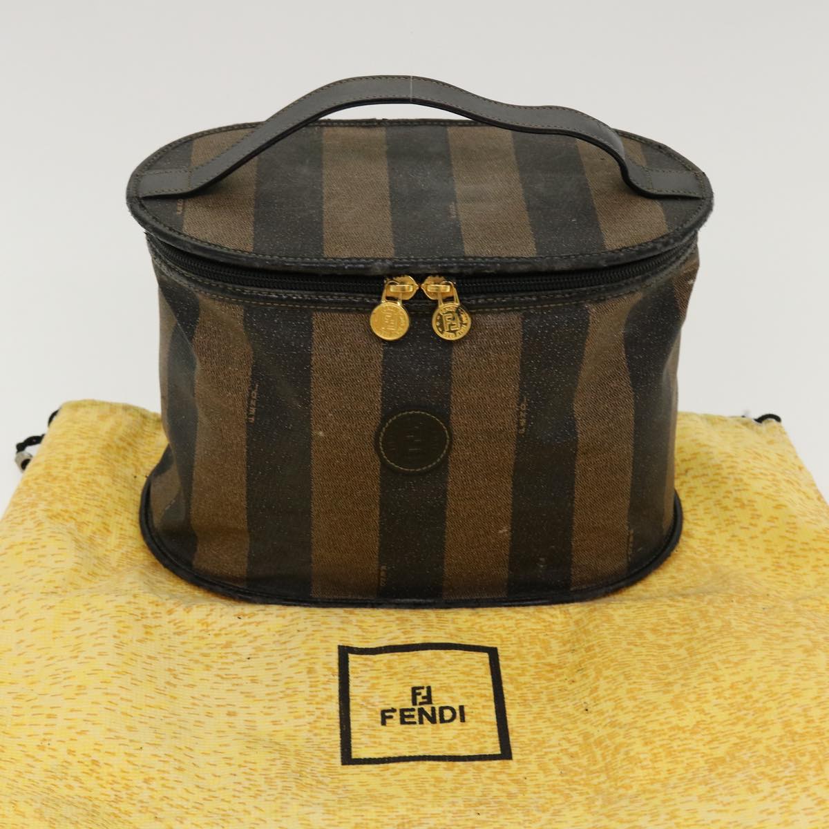 FENDI Pecan Canvas Vanity Cosmetic Pouch Brown bs5320