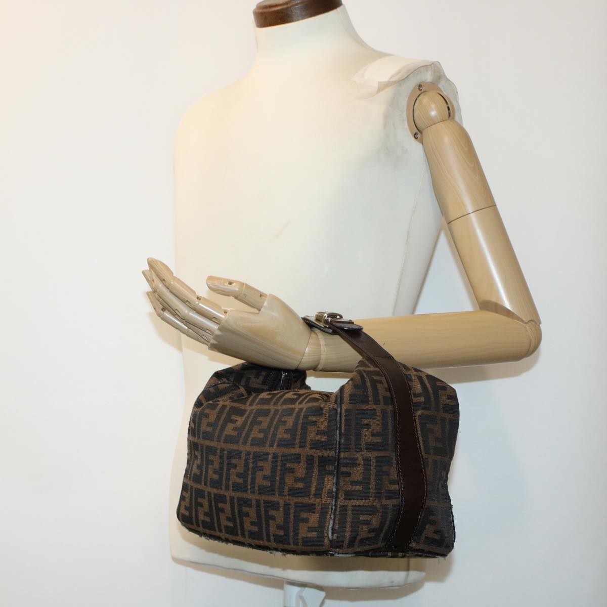FENDI Zucca Canvas Hand Bag Black Brown bs5402