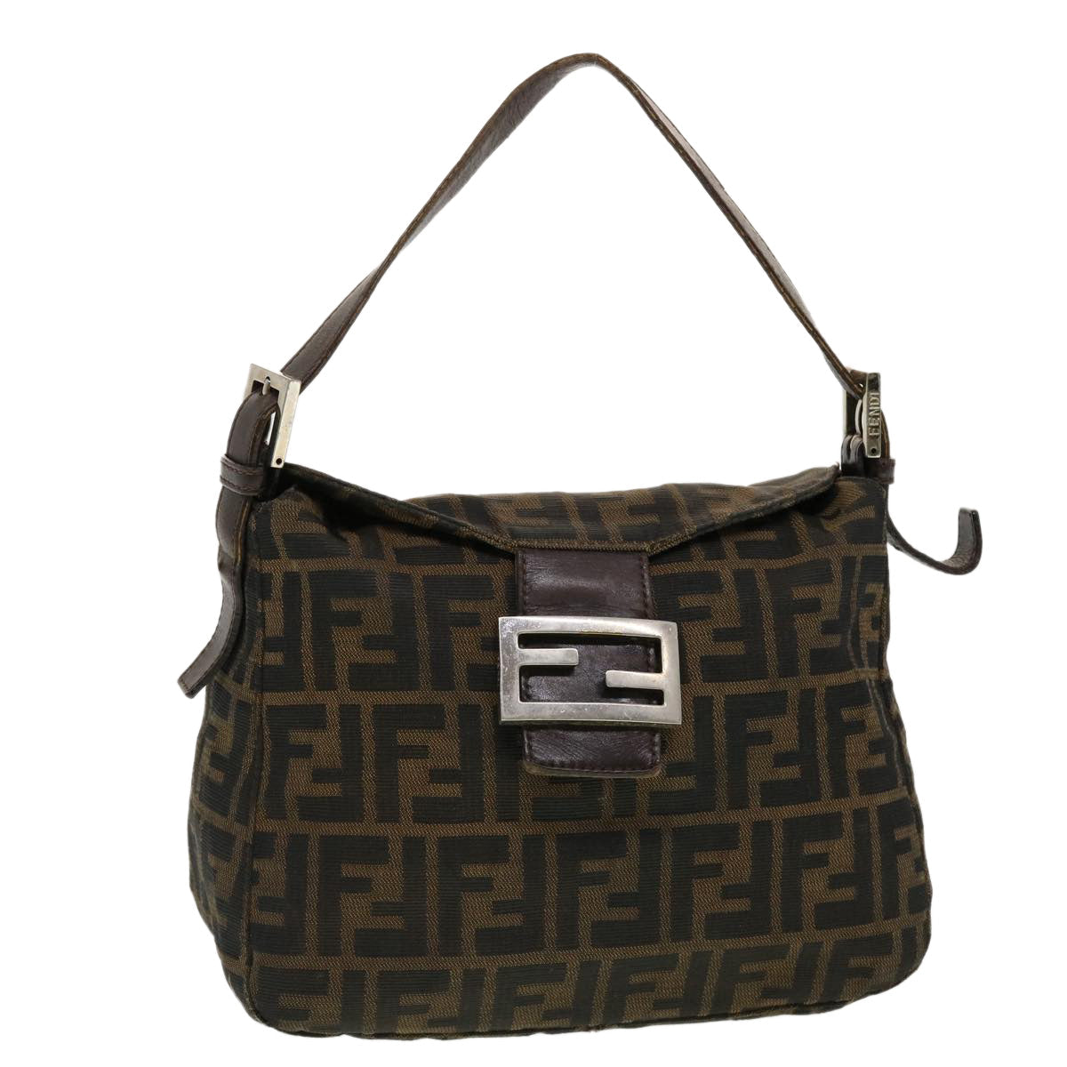 FENDI Zucca Canvas Mamma Baguette Shoulder Bag Black Brown bs5426