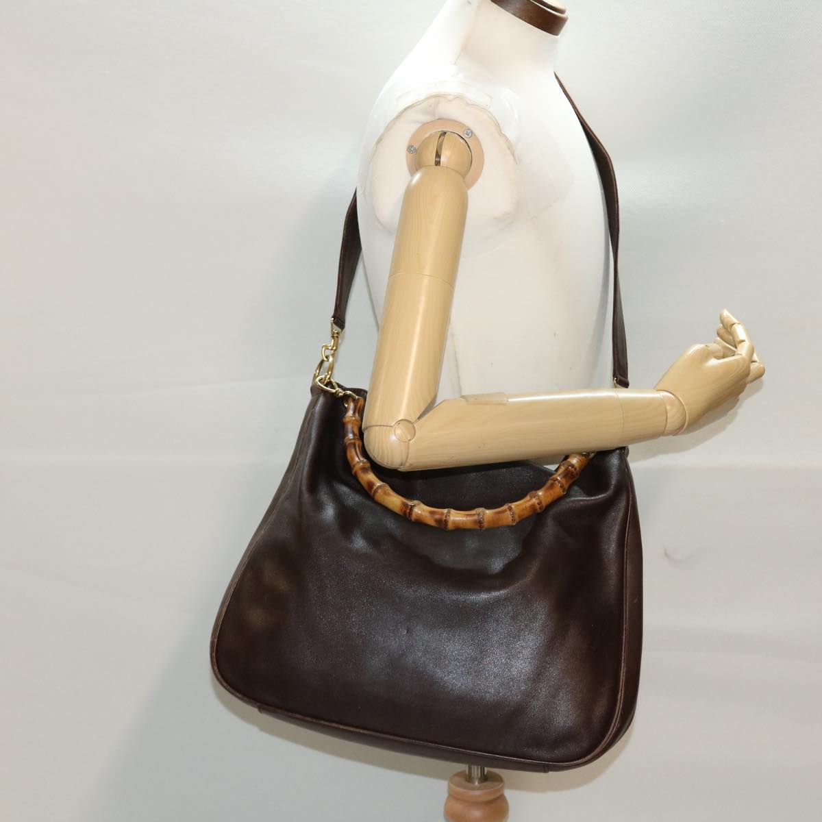GUCCI Bamboo Hand Bag Leather 2way Black 001.2852.1577.0 bs5868
