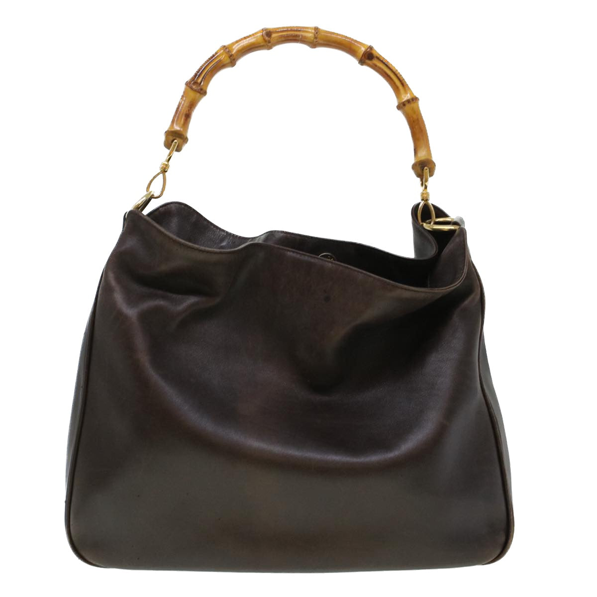 GUCCI Bamboo Hand Bag Leather 2way Brown 0011577 bs5919