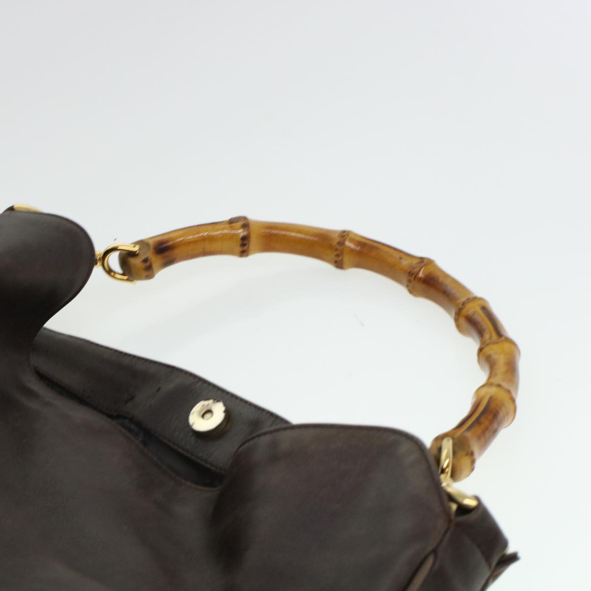 GUCCI Bamboo Hand Bag Leather 2way Brown 0011577 bs5919