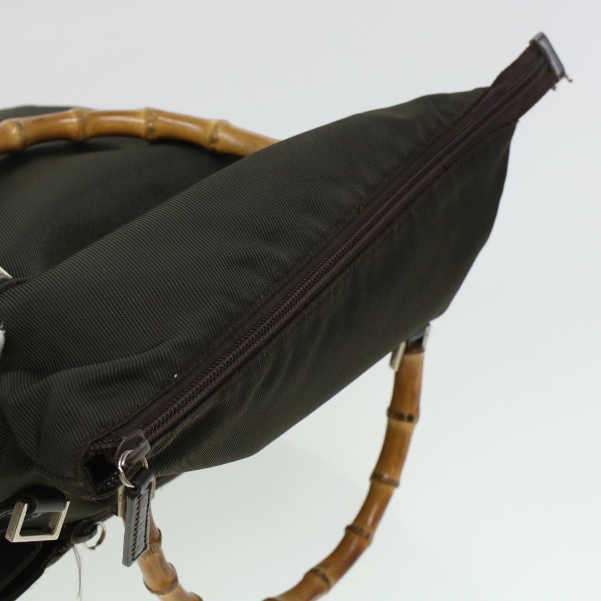 GUCCI Bamboo Shoulder Bag Nylon Khaki bs5984