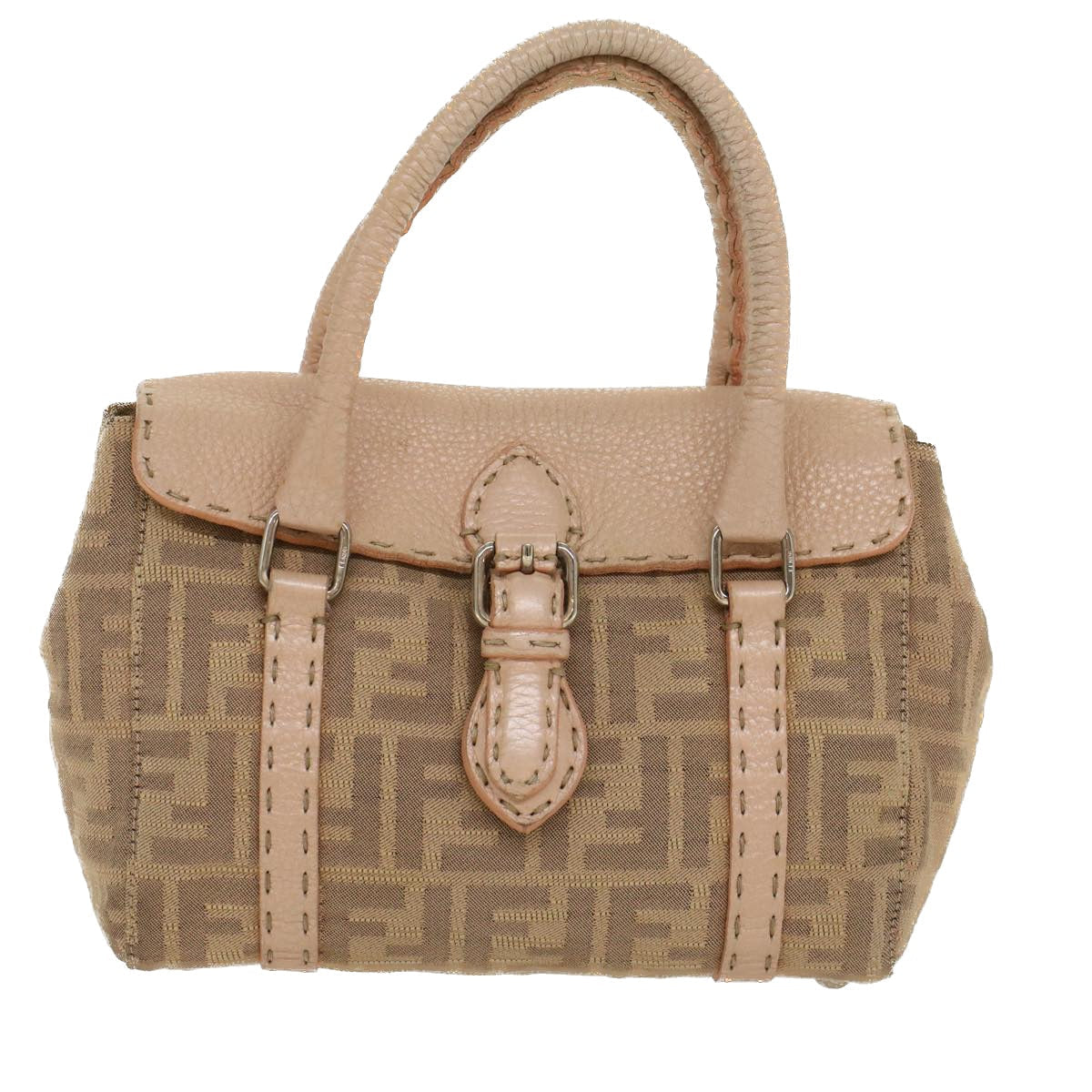 FENDI Zucca Canvas Linda Hand Bag Beige Pink bs6036