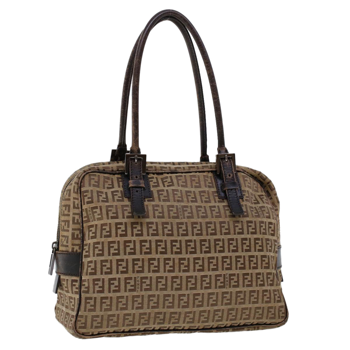 FENDI Zucchino Canvas Shoulder Bag Leather Brown 2241-8BN005-019 bs6383