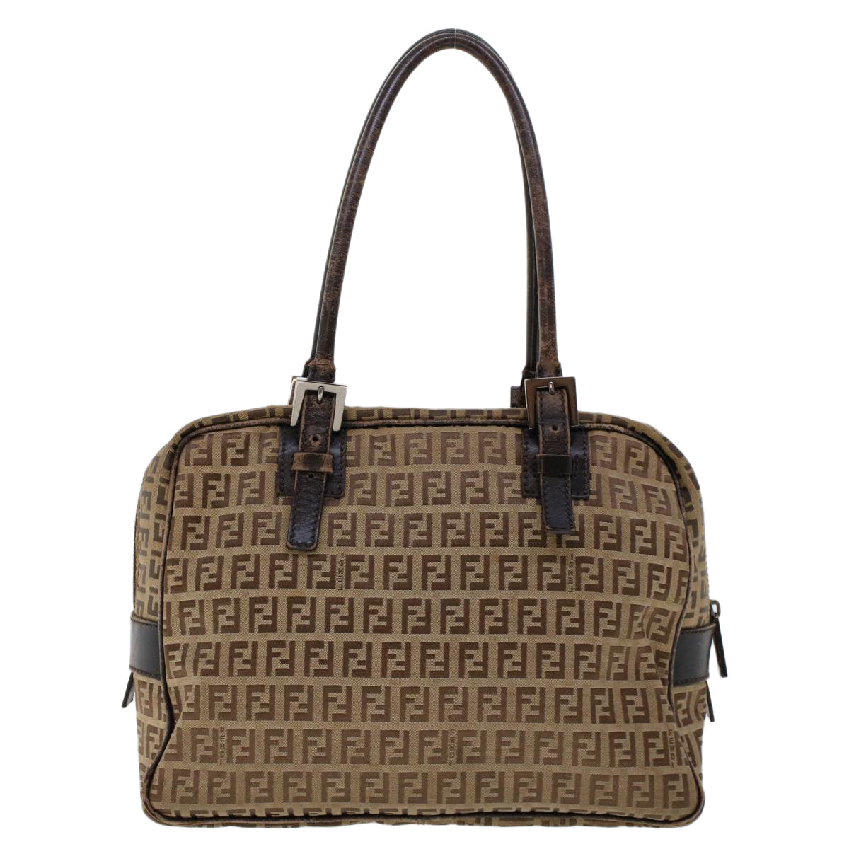 FENDI Zucchino Canvas Shoulder Bag Leather Brown 2241-8BN005-019 bs6383