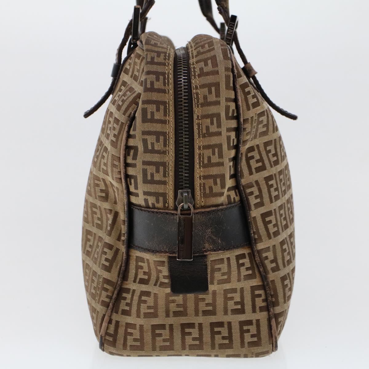 FENDI Zucchino Canvas Shoulder Bag Leather Brown 2241-8BN005-019 bs6383