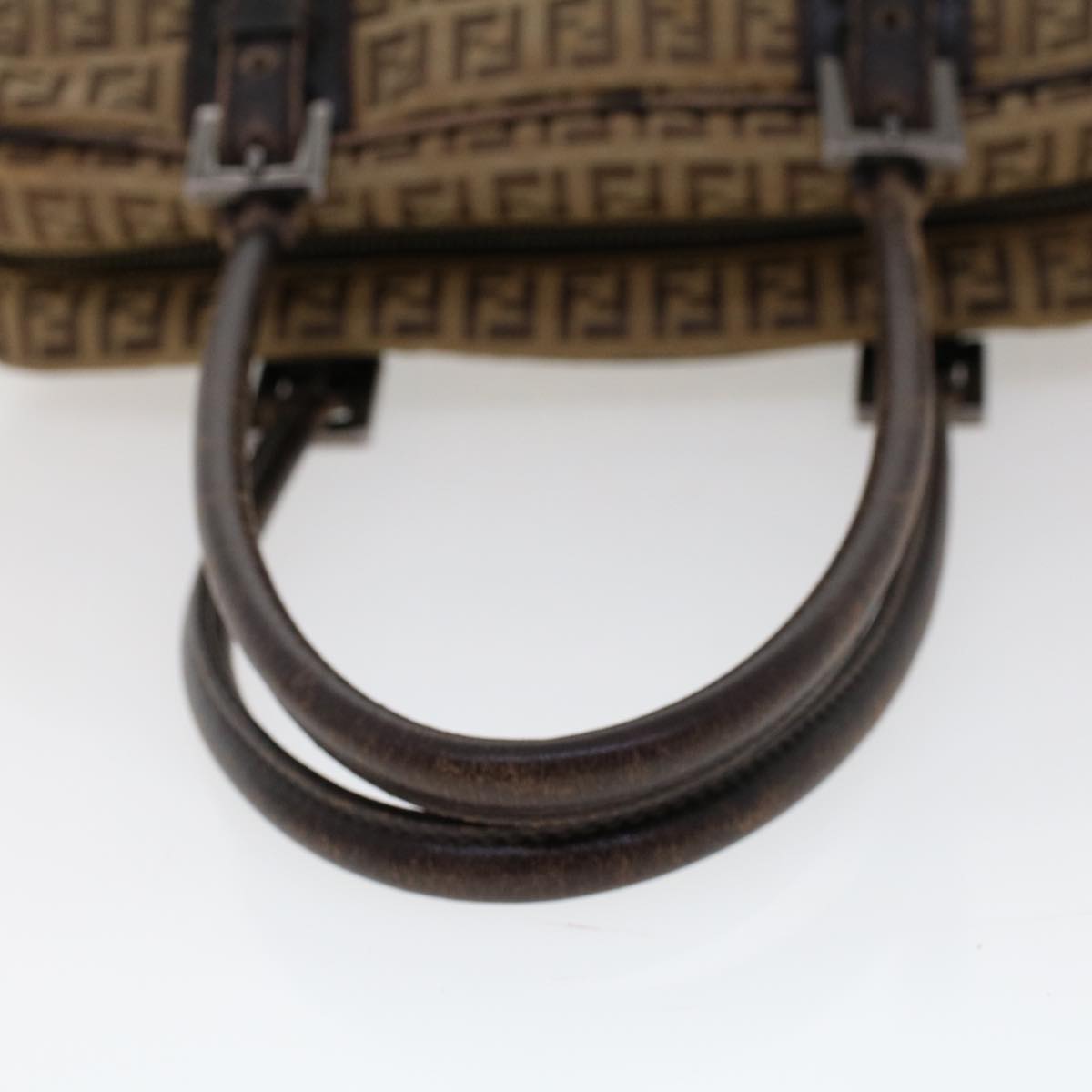FENDI Zucchino Canvas Shoulder Bag Leather Brown 2241-8BN005-019 bs6383