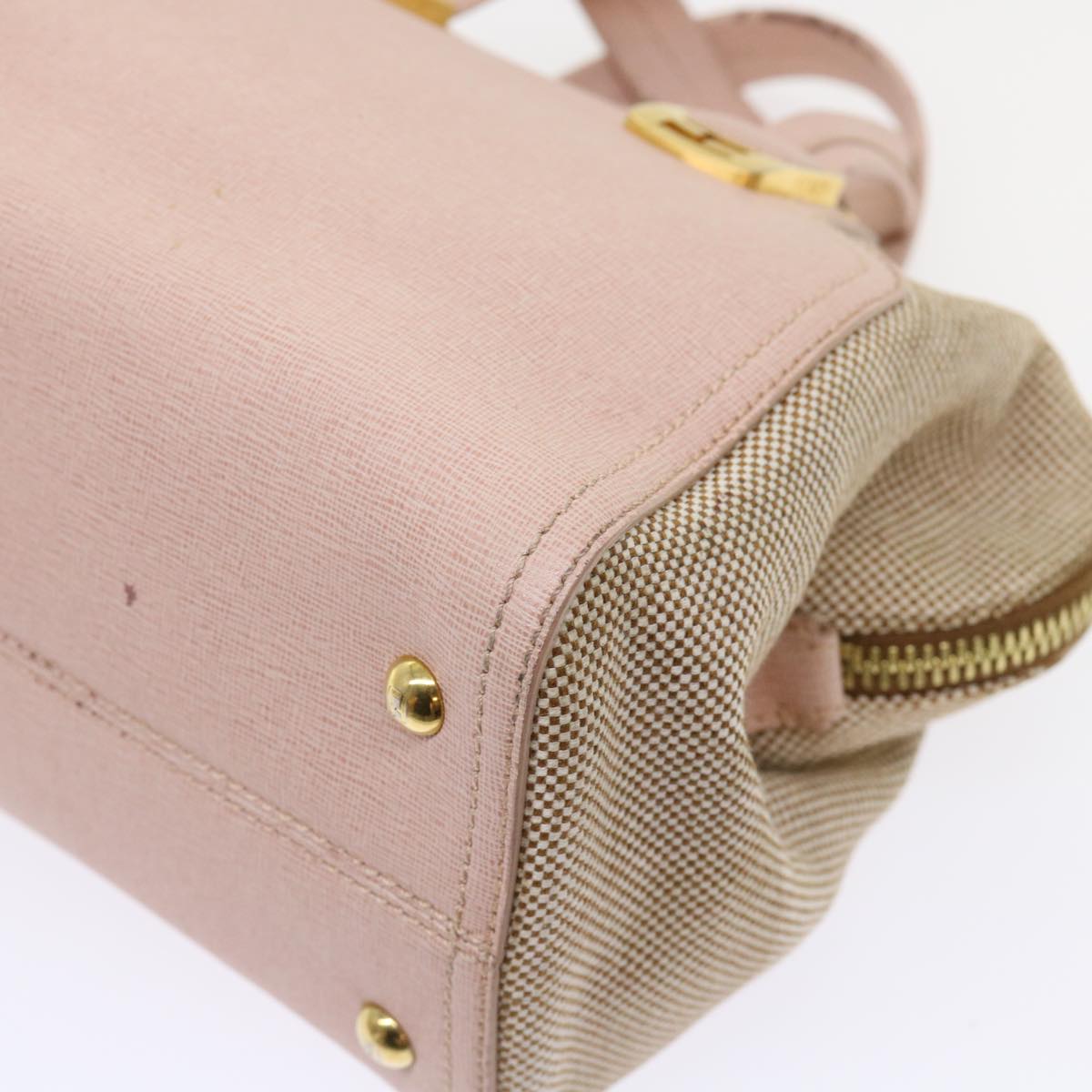 FENDI Chameleon Hand Bag Leather Canvas 2way Pink Brown bs6469