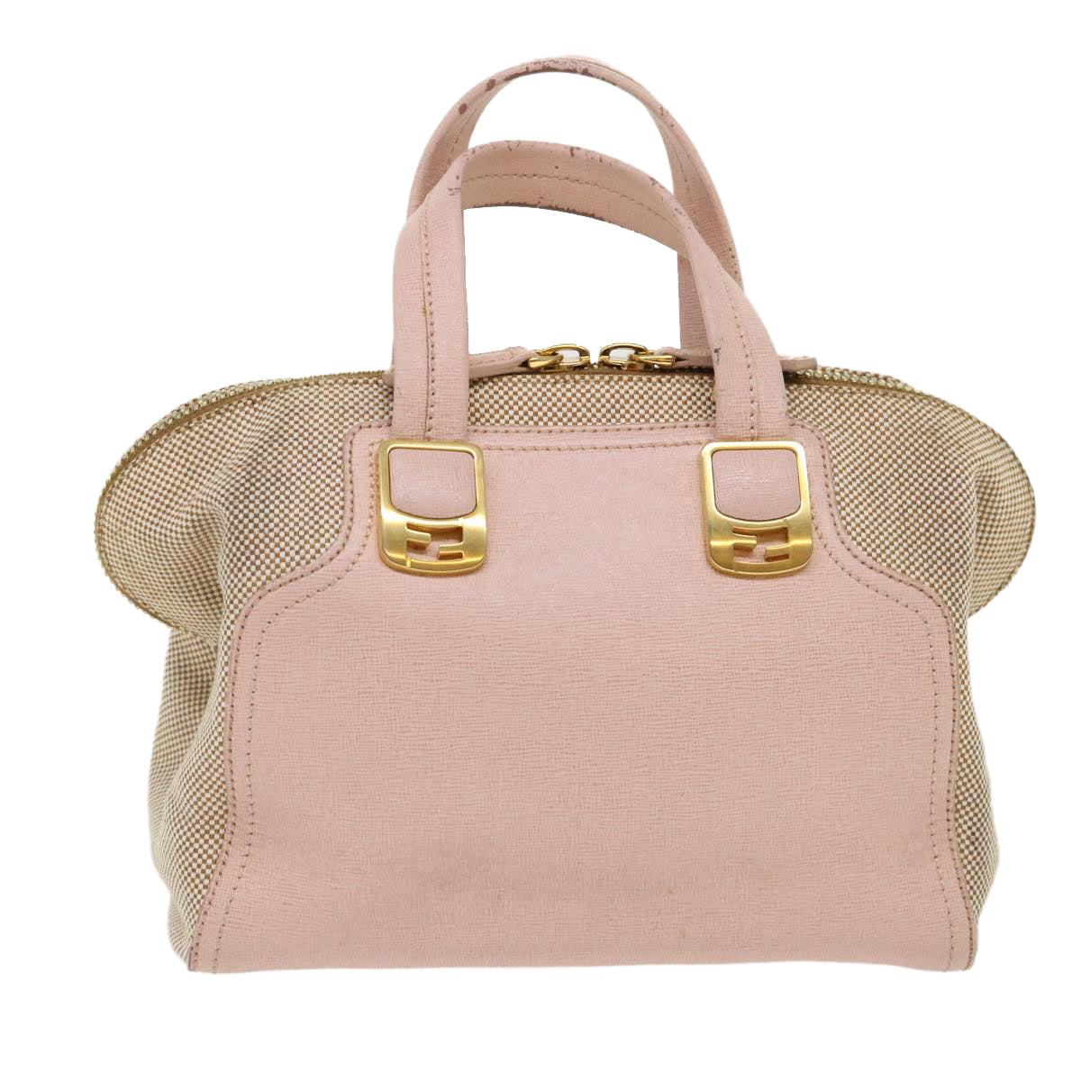 FENDI Chameleon Hand Bag Leather Canvas 2way Pink Brown bs6469