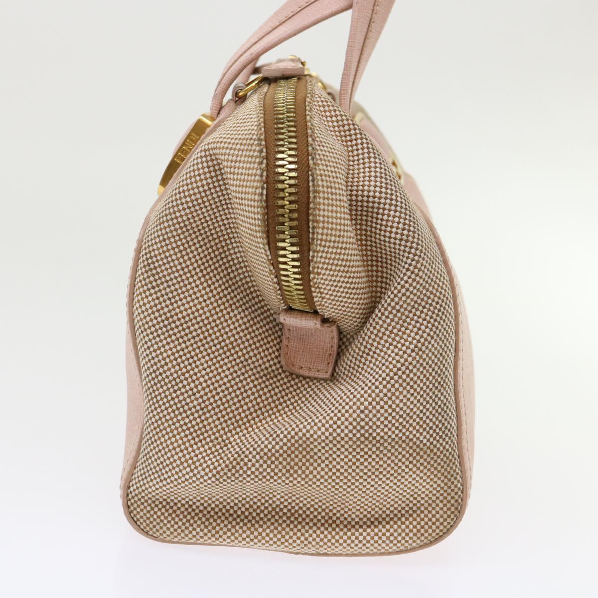FENDI Chameleon Hand Bag Leather Canvas 2way Pink Brown bs6469