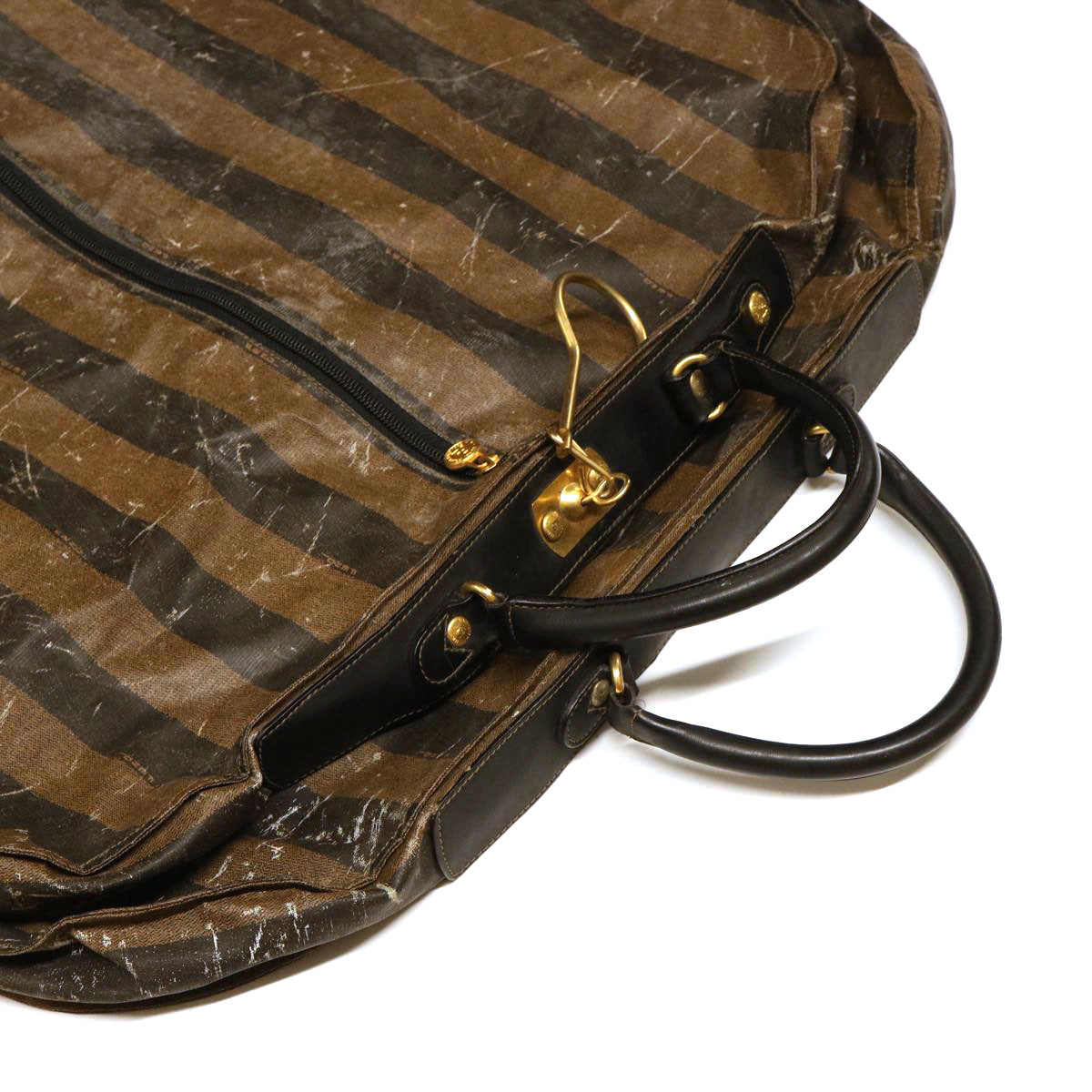 FENDI Pecan Canvas Hand Bag Garment Cover Nylon 2Set Brown Black bs6470