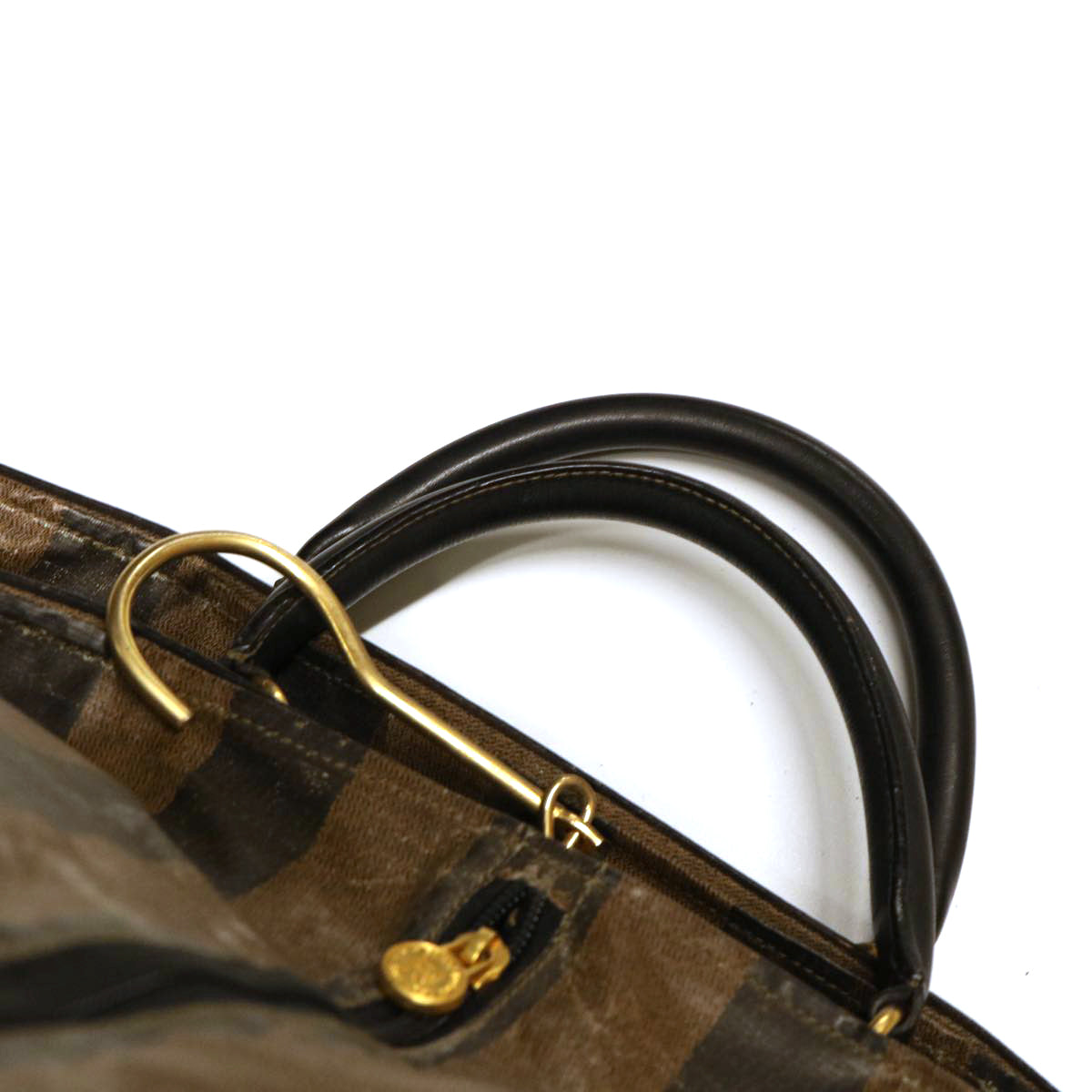 FENDI Pecan Canvas Hand Bag Garment Cover Nylon 2Set Brown Black bs6470