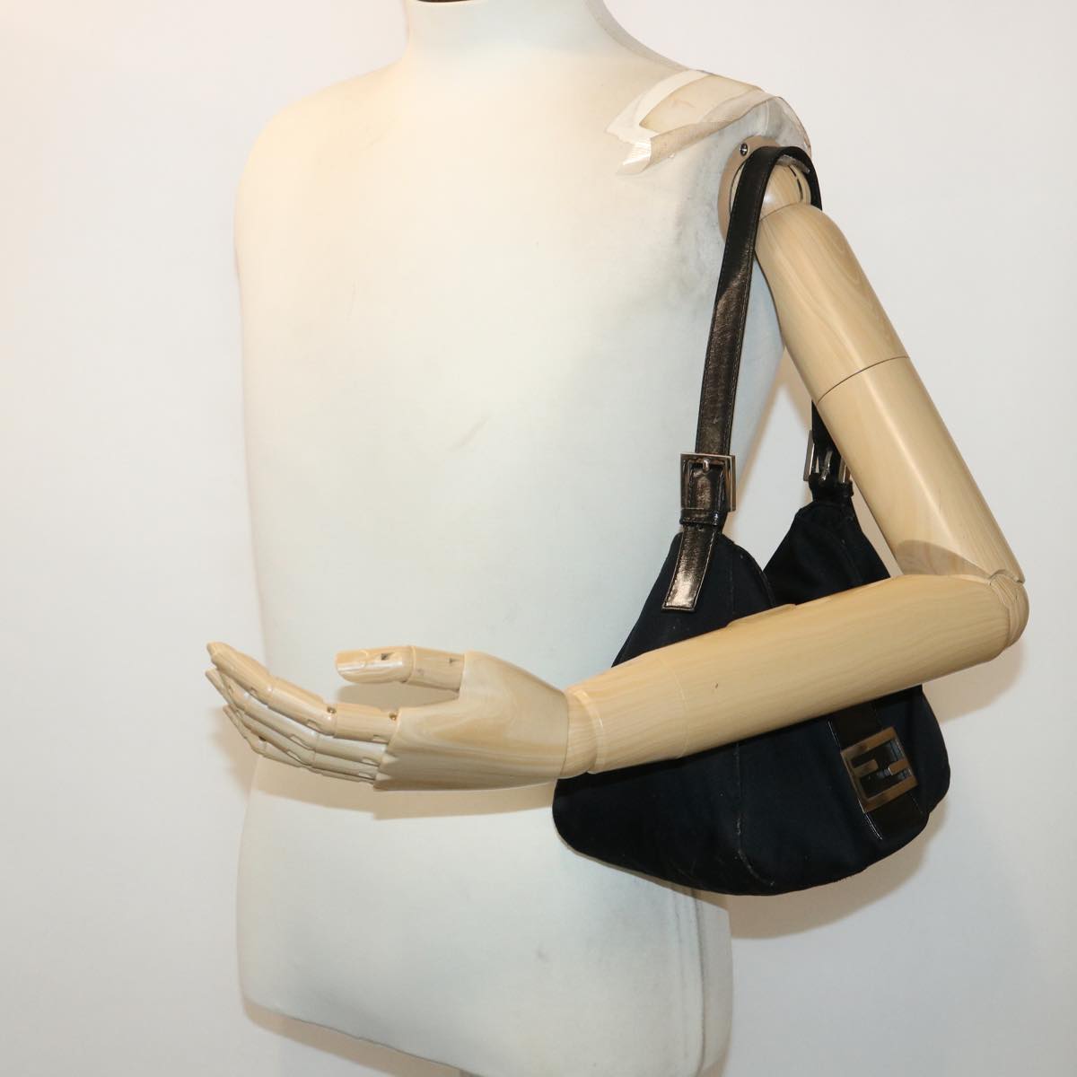 FENDI Mamma Baguette Shoulder Bag Nylon Black bs6540
