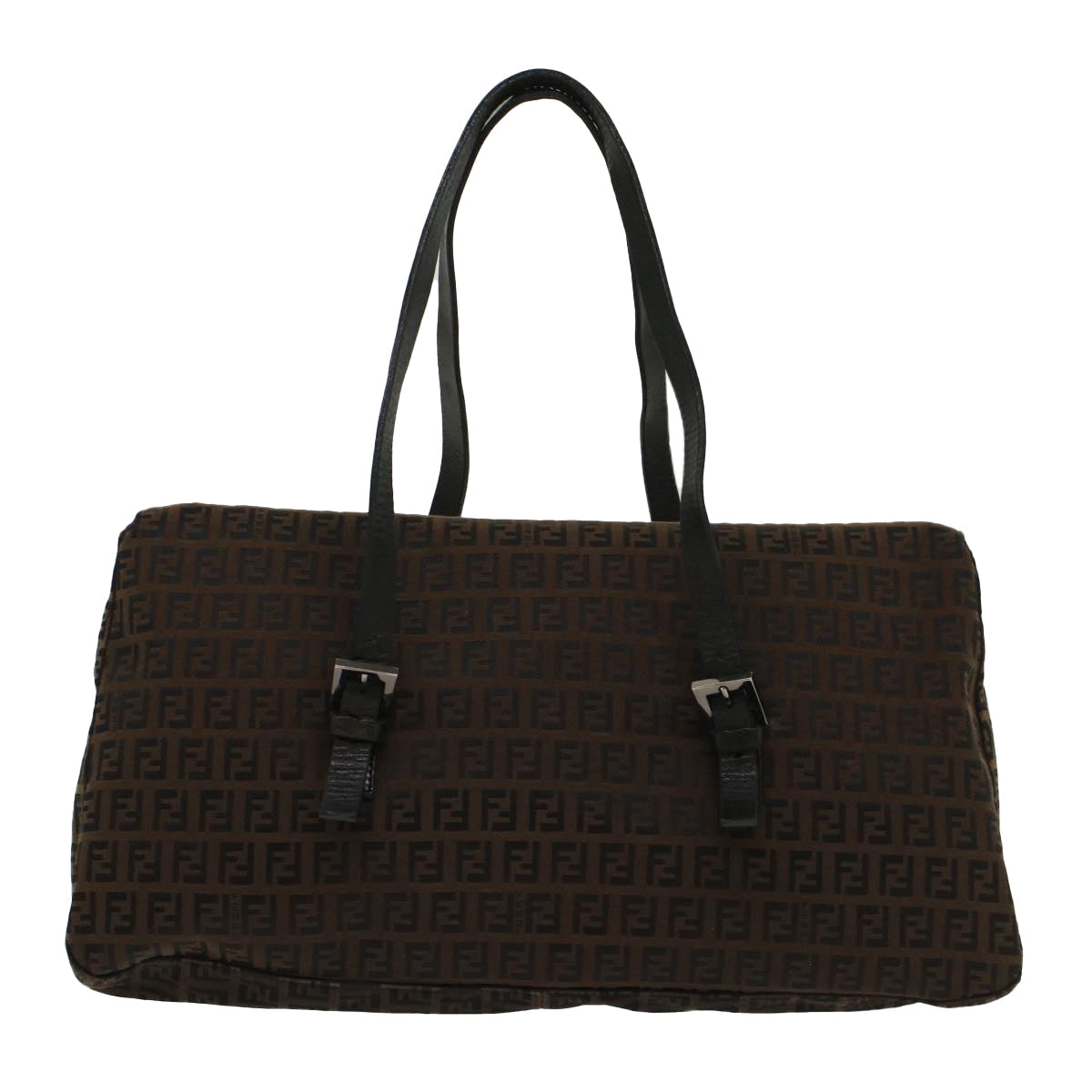 FENDI Zucchino Canvas Shoulder Bag Leather Dark Brown bs6815