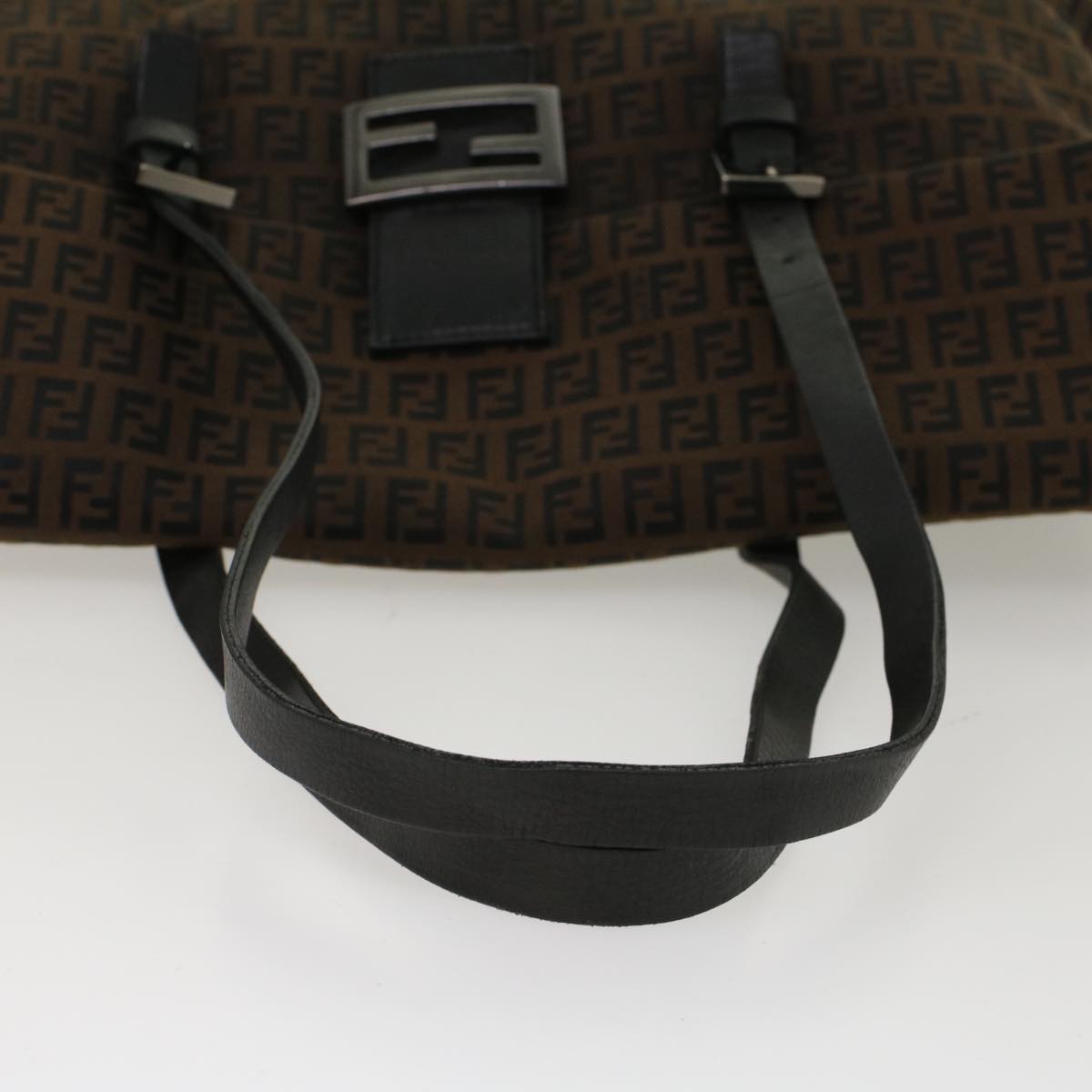 FENDI Zucchino Canvas Shoulder Bag Leather Dark Brown bs6815