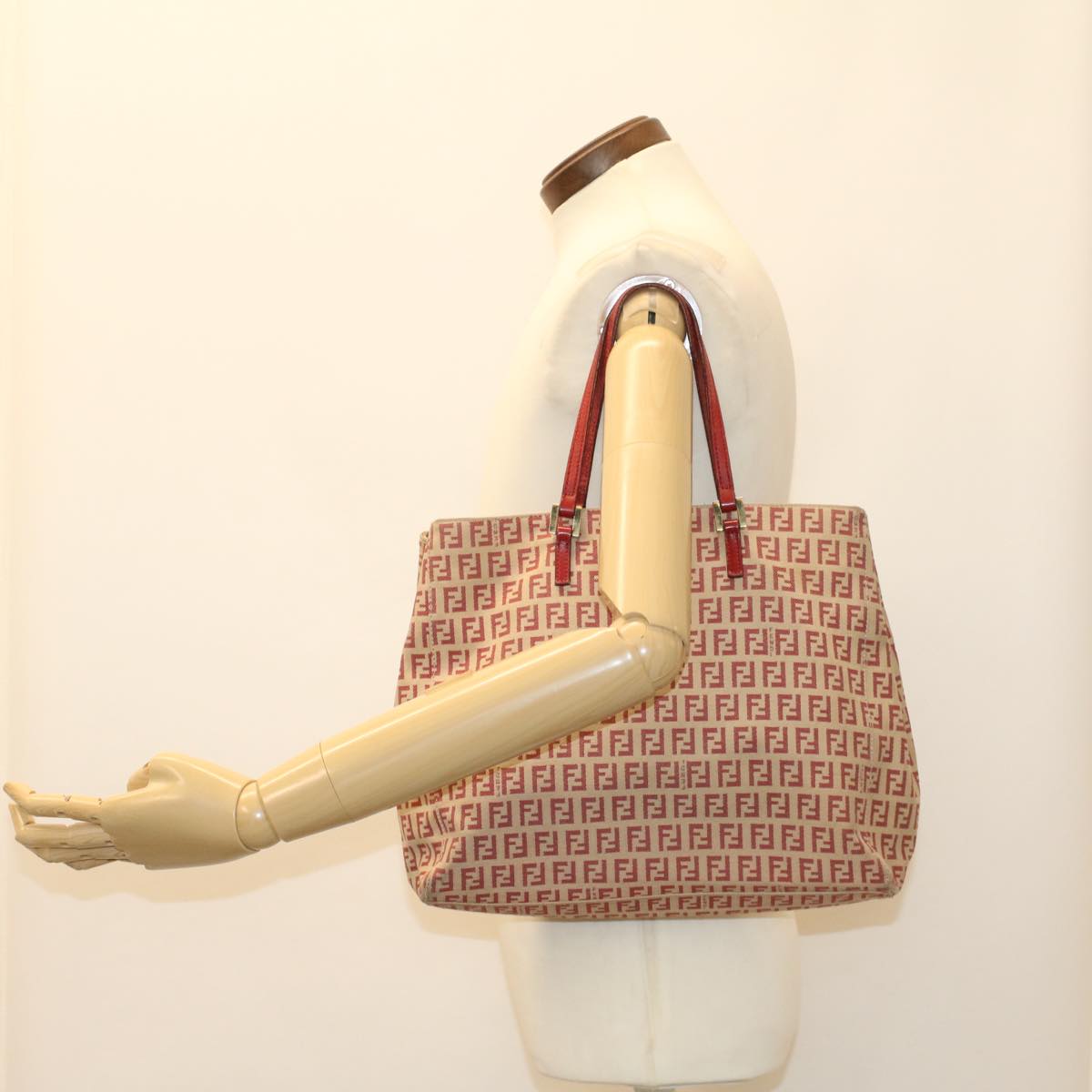 FENDI Zucchino Canvas Tote Bag Red bs7183