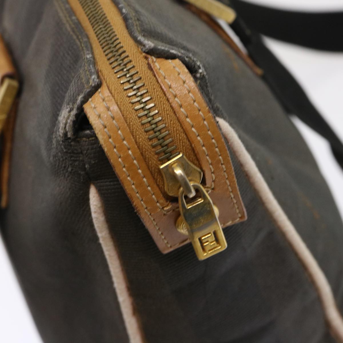 FENDI Pecan Canvas Shoulder Bag Black Brown bs7192
