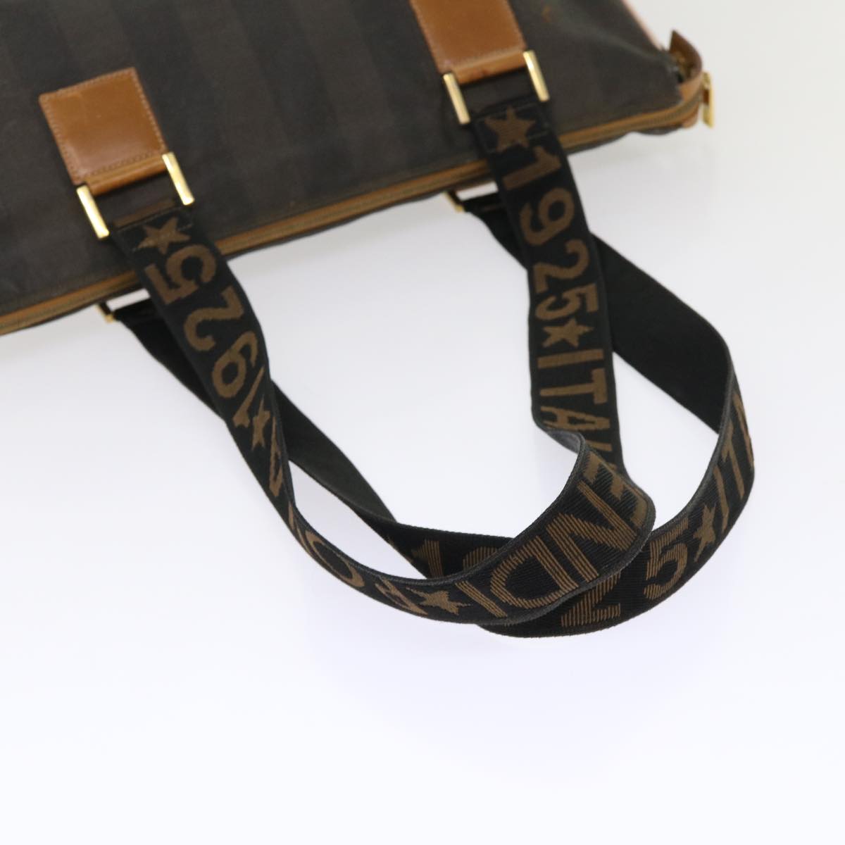 FENDI Pecan Canvas Shoulder Bag Black Brown bs7192