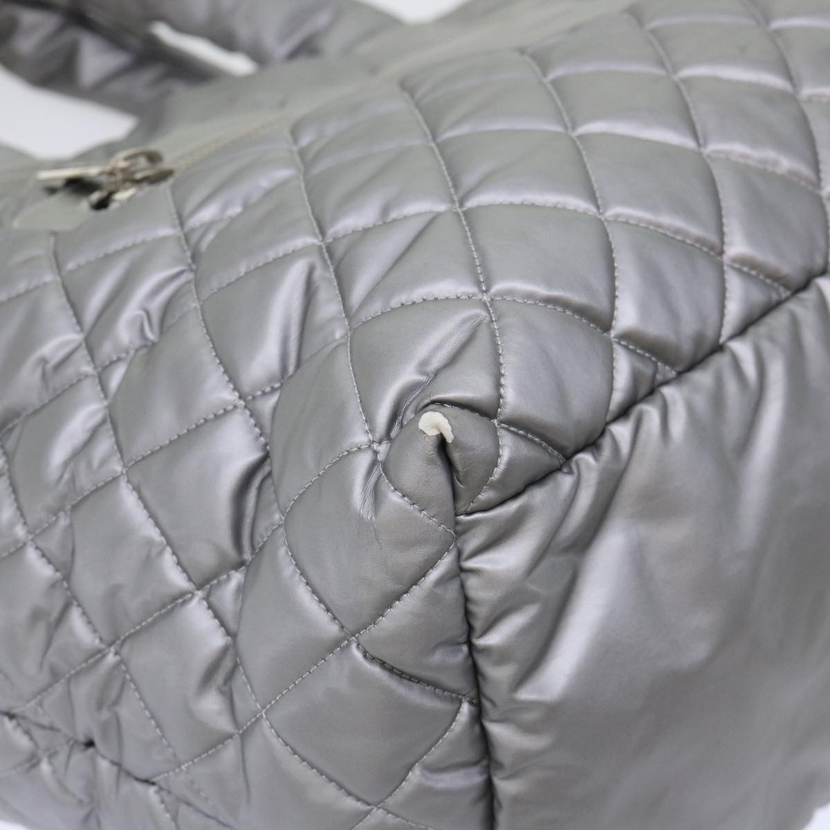 CHANEL Cococoon Hand Bag Nylon Silver CC bs7271