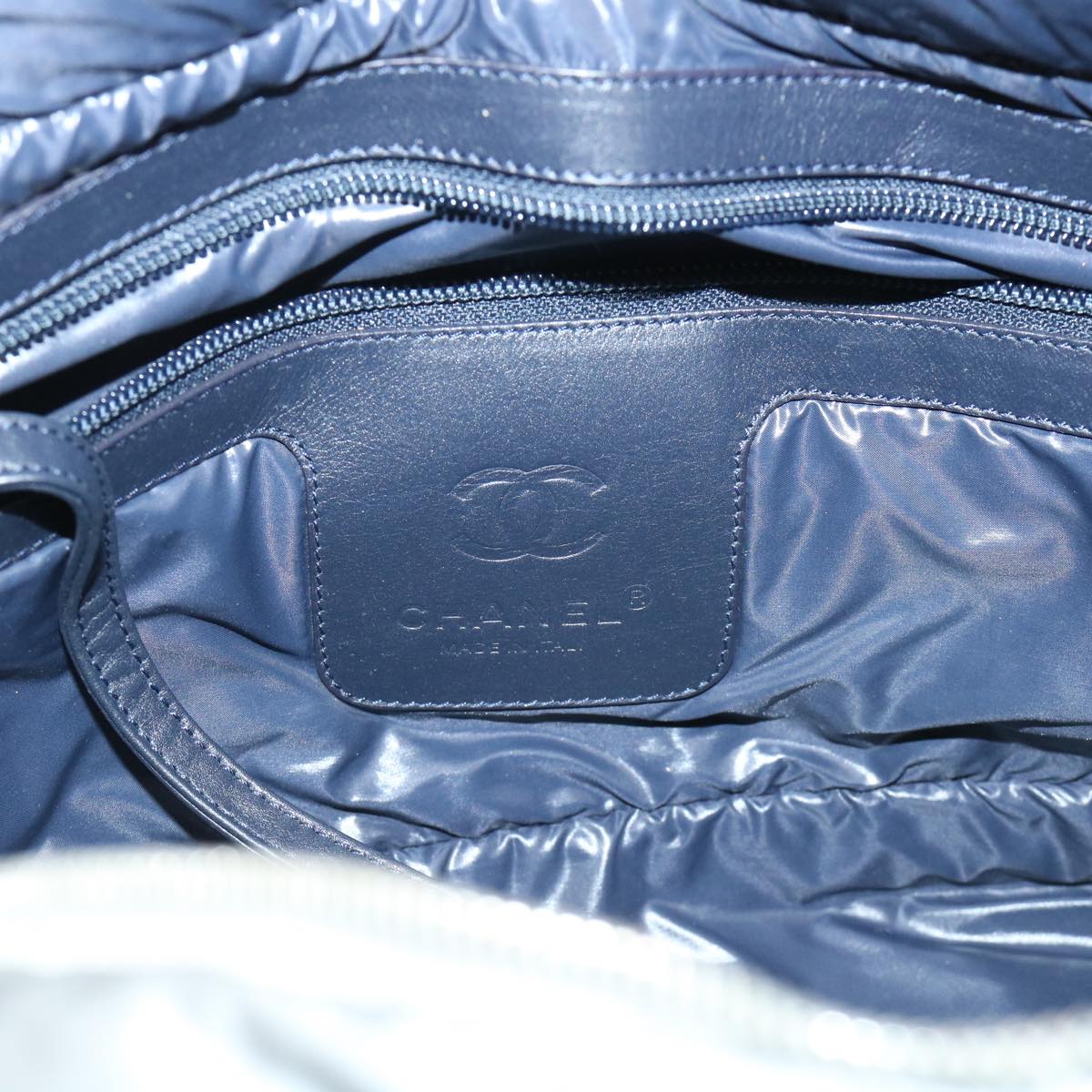 CHANEL Cococoon Hand Bag Nylon Silver CC bs7271