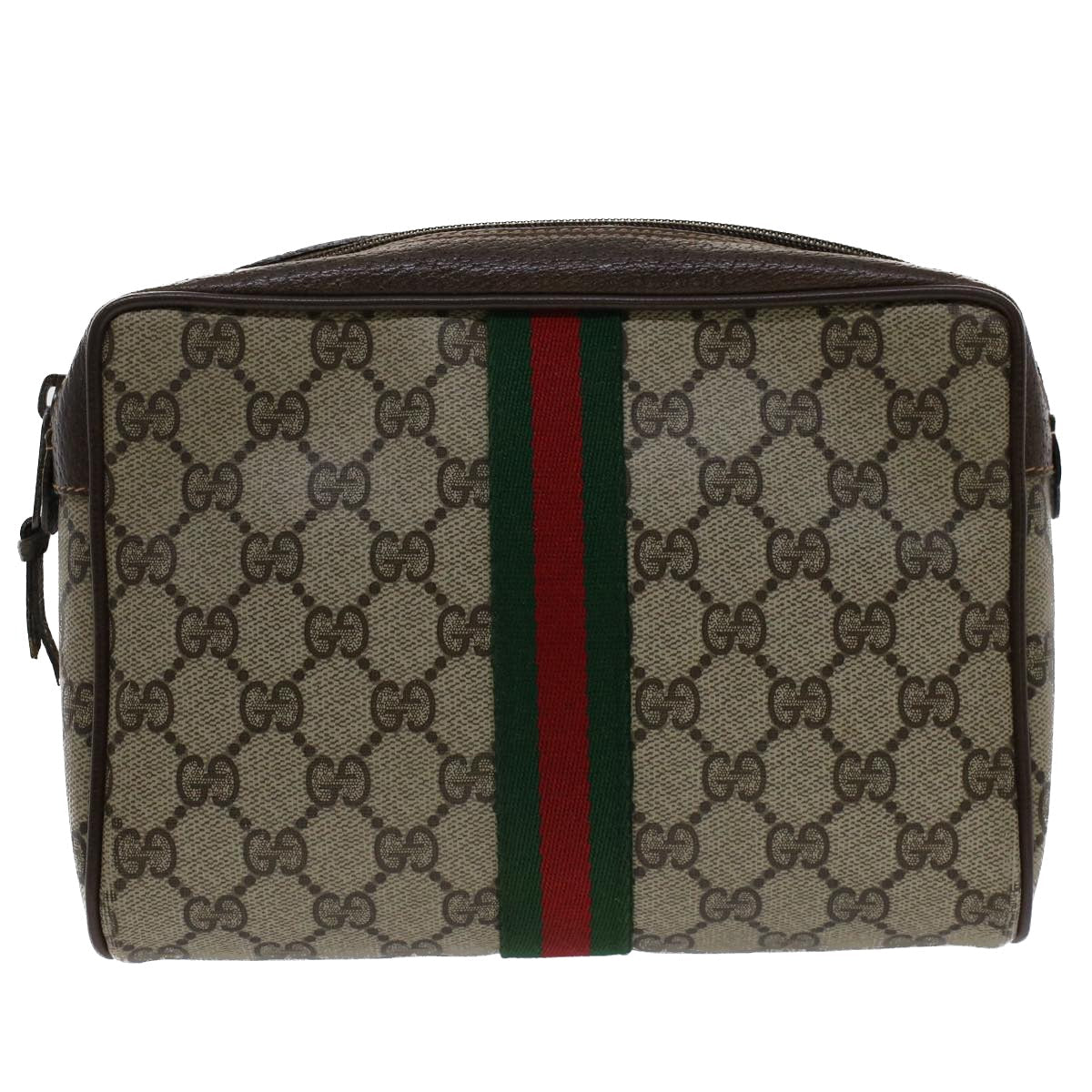 GUCCI GG Canvas Web Sherry Line Clutch Bag Beige Red 156.01.012 bs7348