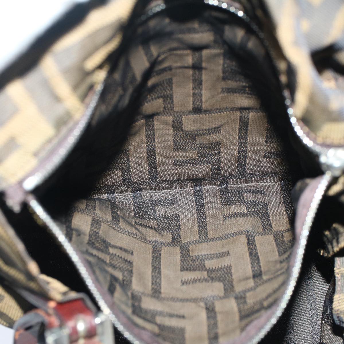 FENDI Zucca Canvas Shoulder Bag Black Brown bs7393